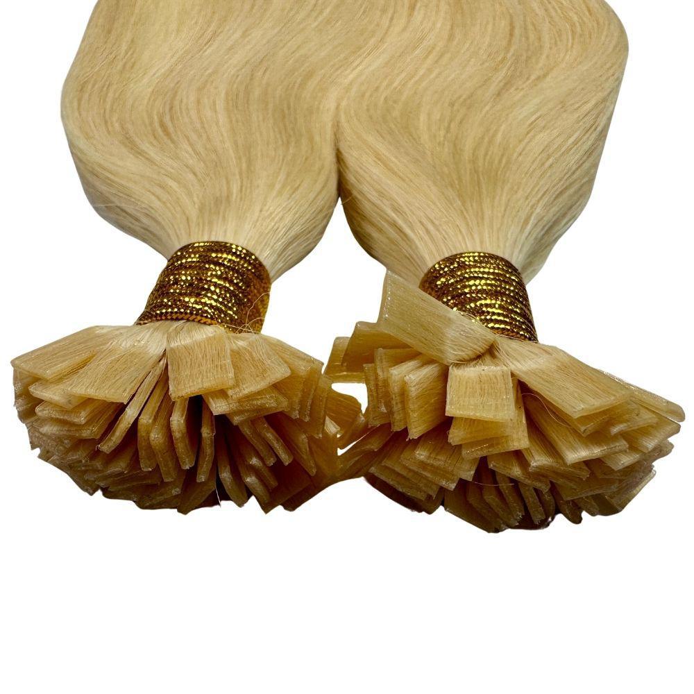 Blonde Straight Flat Tip Hair Extensions - 100% Remy Human Hair for Styling & Volume - Perfect for Parties, Weddings & Everyday Wear