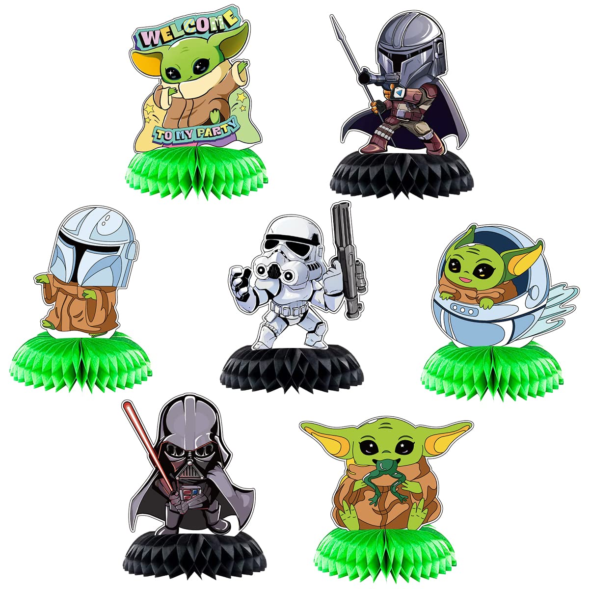 7-Piece Star Wars Honeycomb Centerpiece Decorations - Yoda Birthday Party Supplies, Baby Shower & Space-Themed Party Decor for Table Centerpieces | Perfect for Star Wars Birthday Parties, Baby Showers & Themed Events