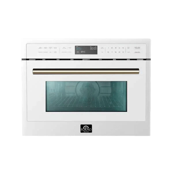 Forno Espresso 24-Inch Built-In Microwave Oven with Antique Brass Handles - White Countertop Microwave (Model FMWDR3093 24WHT) for Modern Kitchens & Small Spaces