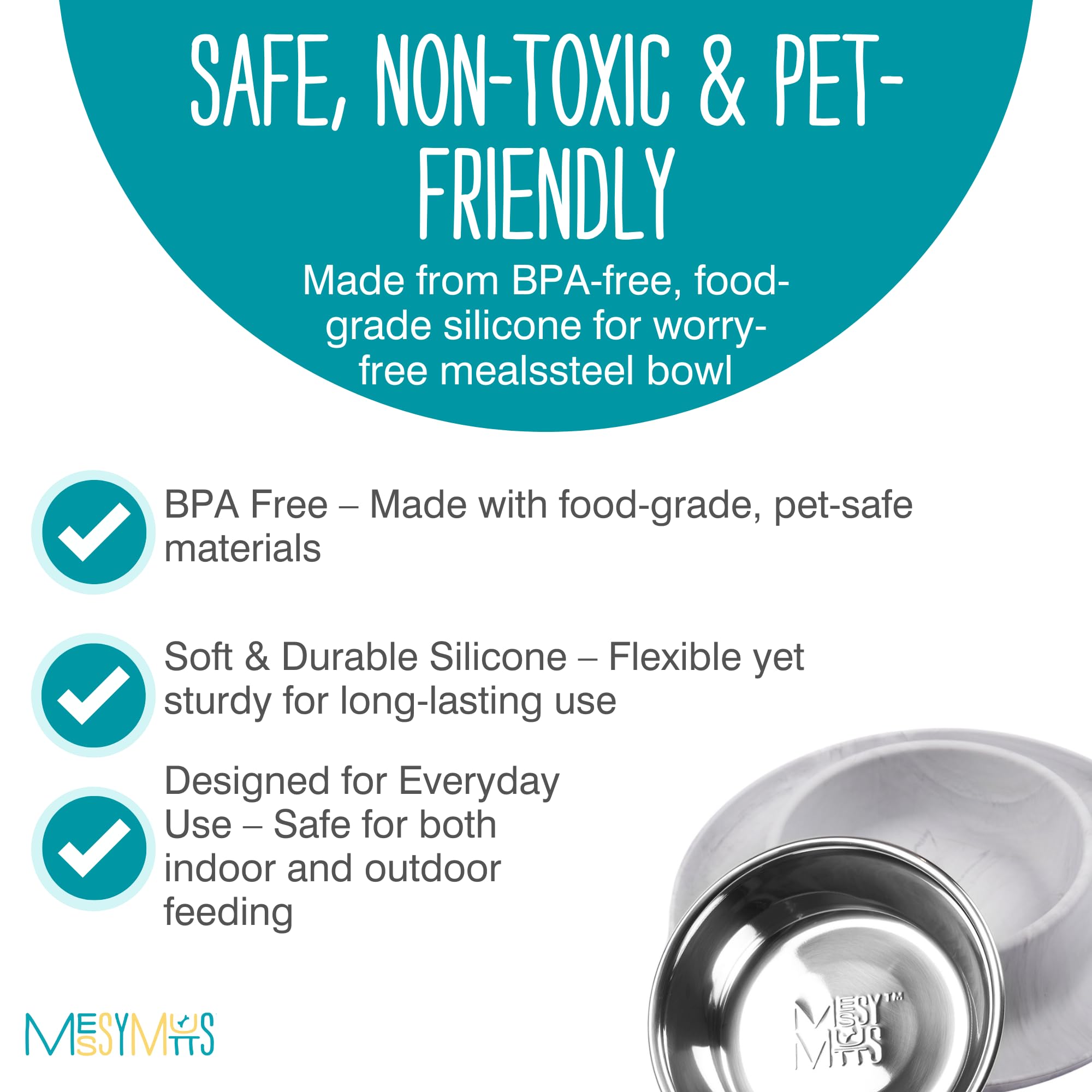 Messy Mutts Single Silicone Feeder with Non-Skid Stainless Steel Bowl - 1.5 Cup Pet Food Dish for Dogs & All Pets | Medium Size Marble Design | Perfect for Messy Eaters & Travel Use