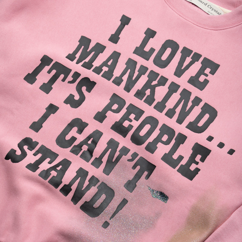 I Love Mankind But... Sweatshirt | Advisory Board Crystals | Pink Unisex Pullover | Comfortable Casual Wear for Street Style & Everyday Outfits