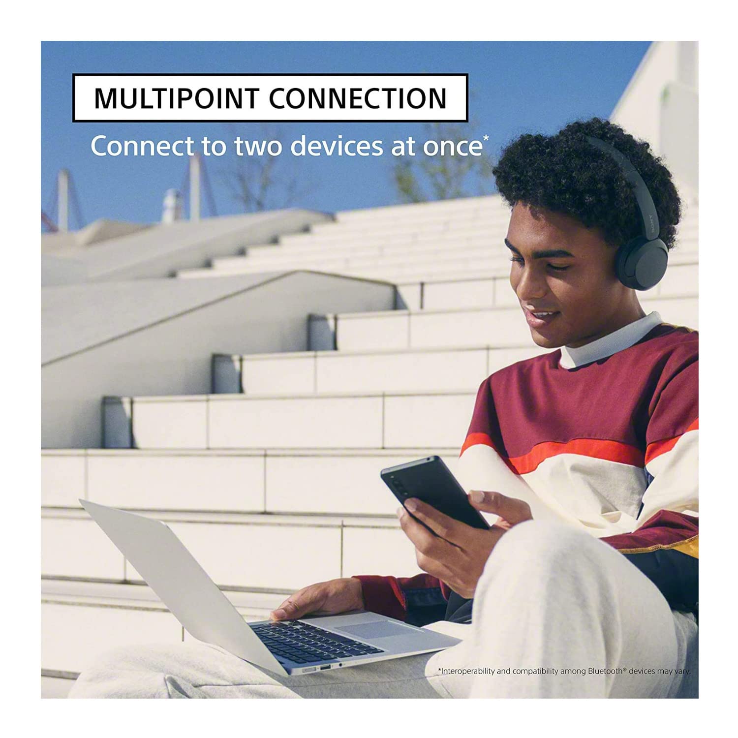 Sony WH-CH520 Wireless Bluetooth On-Ear Headphones with Mic - Lightweight & Portable for Travel, Commuting - Includes Protective Hard Case (2-Piece Set, Black) - Perfect for Workouts, Office & Daily Use