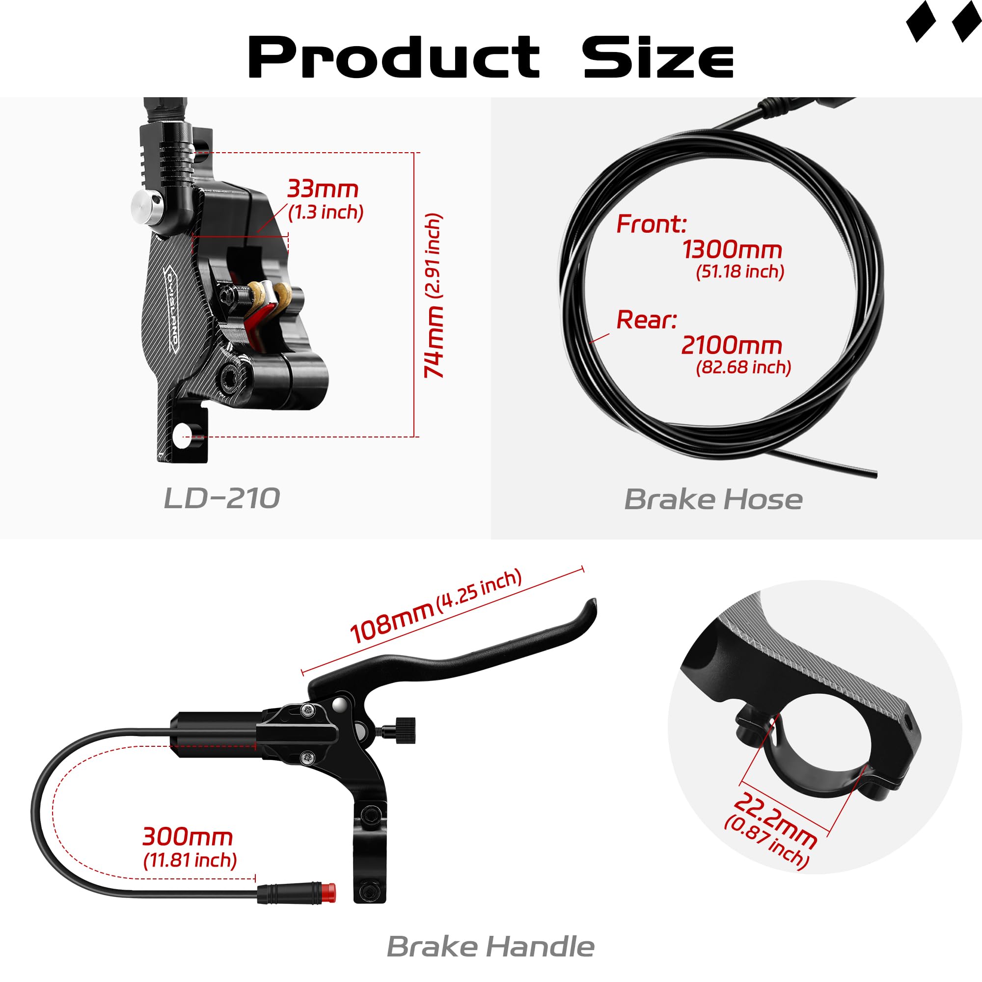 LD-210S Hydraulic Disc Brakes Set - 2-PIN/Power-Off Hydraulic Brake Kit for Electric Scooters | High-Performance Braking System for E-Scooters, E-Bikes & Commuting | Perfect for Urban Riding, Mountain Trails & Daily Commute