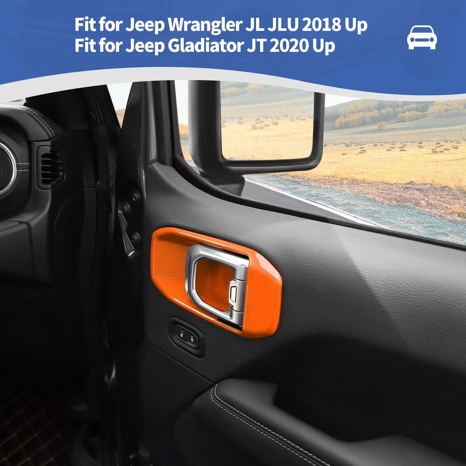 Jeep Wrangler JL JLU & Gladiator JT Inner Door Handle Bowl Cover Trim (2018-2024) - Orange Interior Accessories Set of 4 - Upgrade Your Ride's Style & Protection for Off-Road Adventures & Daily Commutes