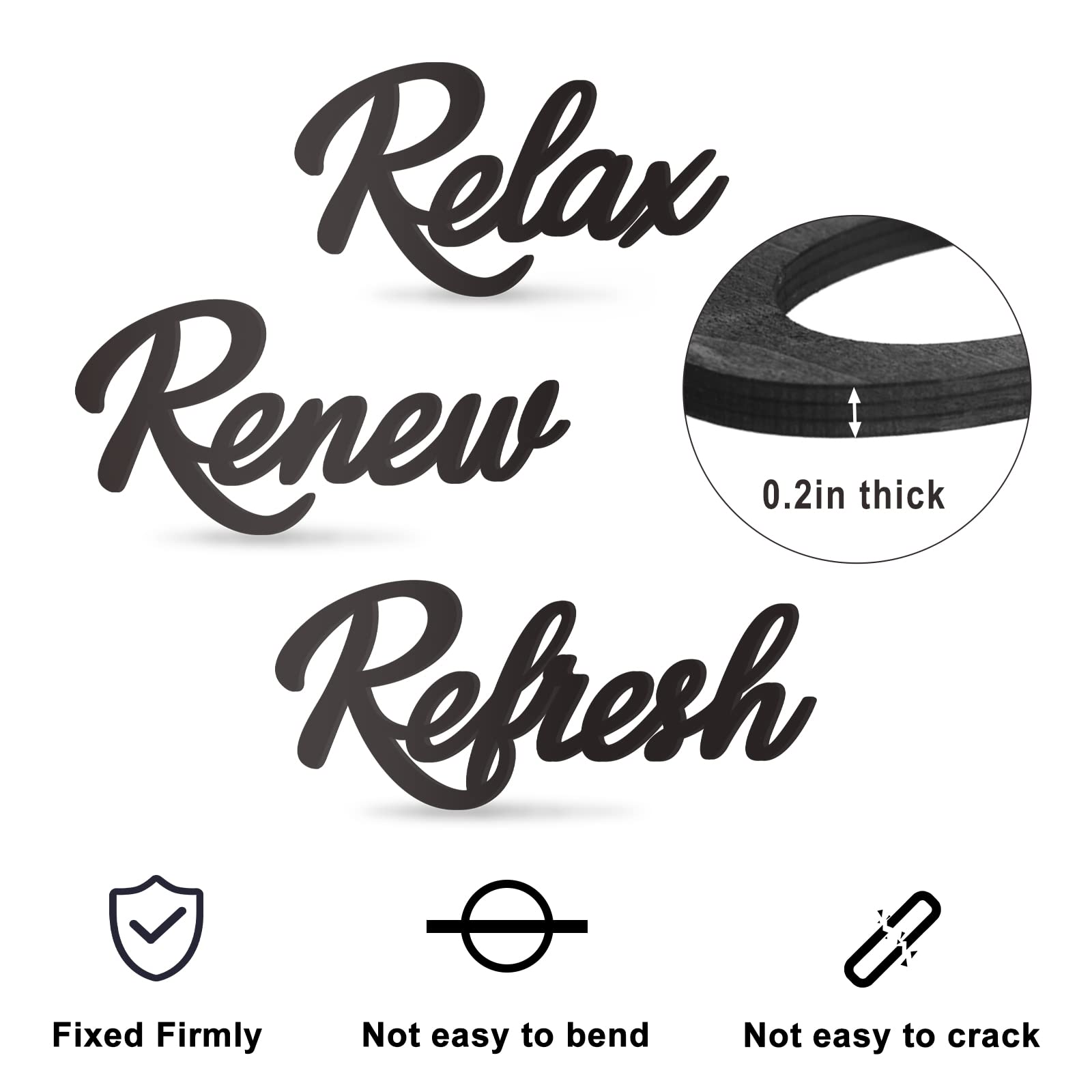 3-Piece Wooden Bathroom Wall Decor Signs - Relax Renew Refresh Hanging Plaques for Spa, Home Decor (Black) - Perfect for Bathroom, Powder Room & Guest Bath Decor