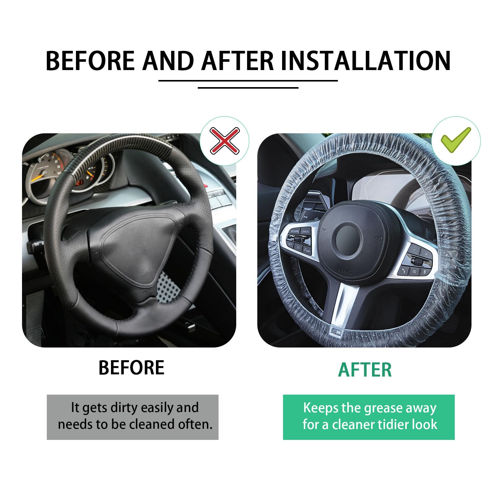 Ziciner 100PCS Disposable Steering Wheel Covers - Universal Clear Plastic Car Steering Wheel Protectors with Elastic Edges for Auto Detailing, Oil Changes & Body Shops | Perfect for Mechanics, Car Washes & Vehicle Maintenance (Style2-100PCS)