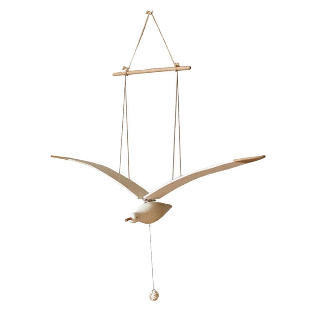 Handmade Wooden Seagull Hanging Mobile - Flying Bird Nursery Decor for Baby Room, Home, Balcony & Patio | Soothing Wind Chime for Relaxation & Baby Sleep