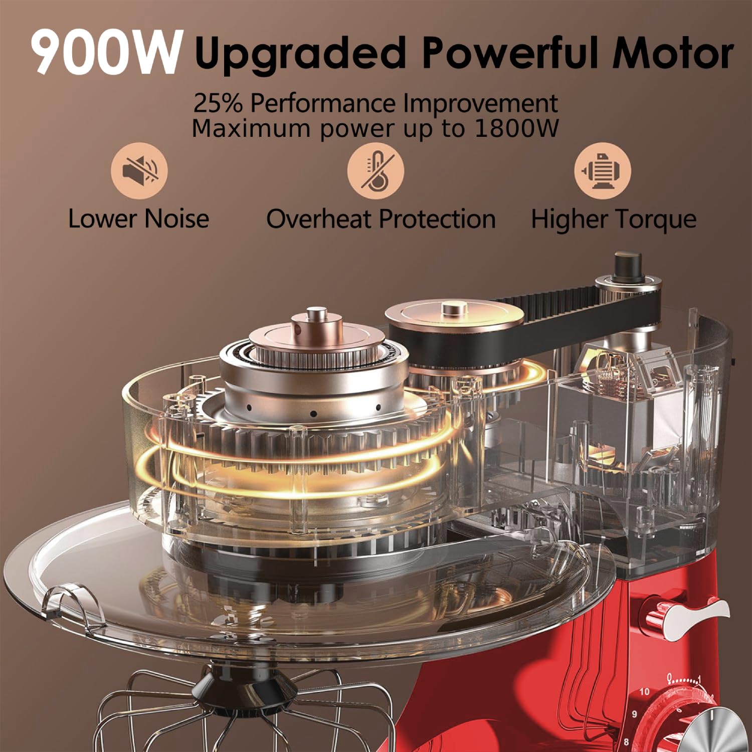 900W 8.5QT Stand Mixer - Professional Tilt-Head Electric Kitchen Mixer with 10 Speeds, Dough Hook, Wire Whip & Splash Guard - Perfect for Baking Bread, Cakes & Cookies (Red)
