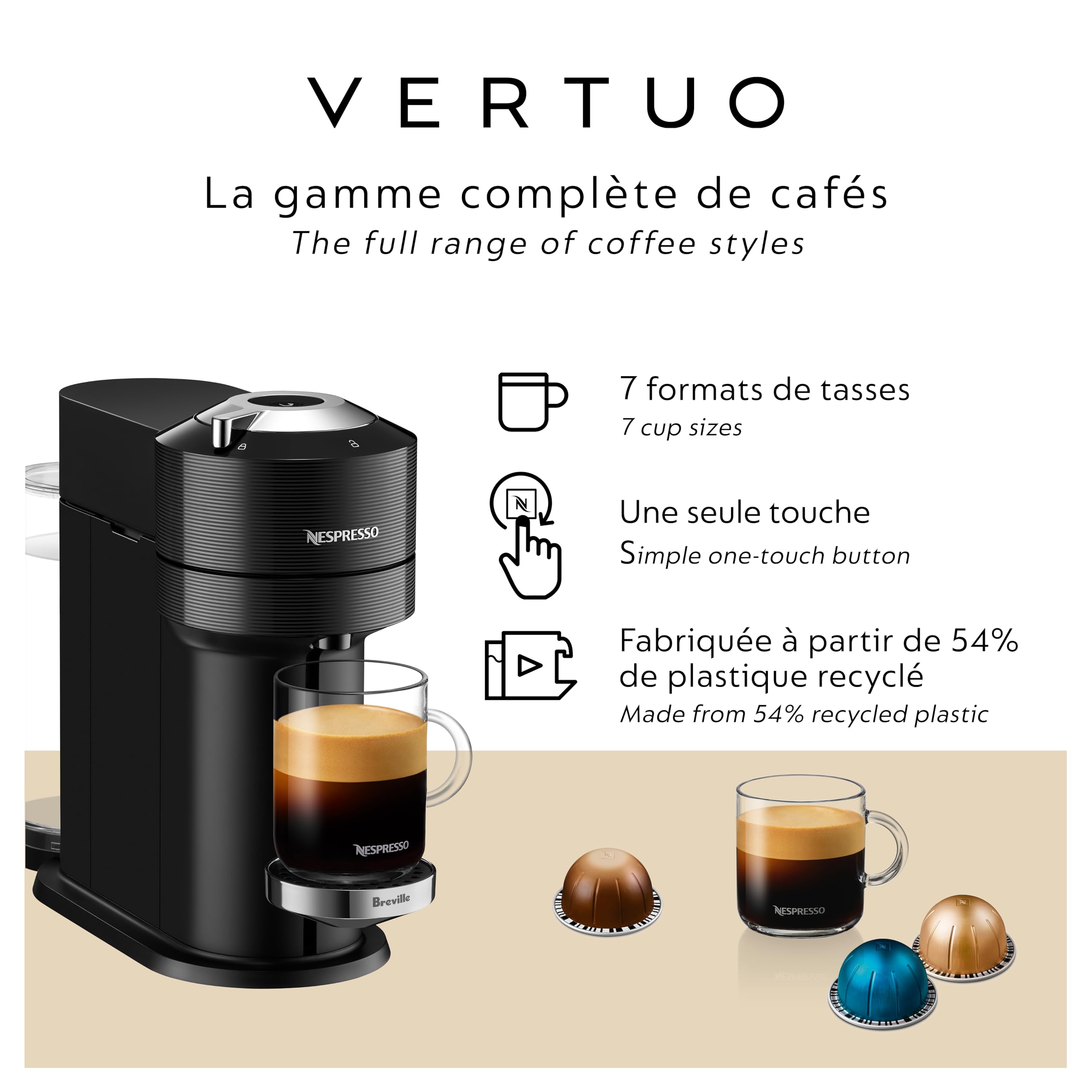 Nespresso Vertuo Next Premium Coffee & Espresso Machine with Aeroccino Milk Frother - Classic Black by Breville | Perfect for Home & Office Brewing