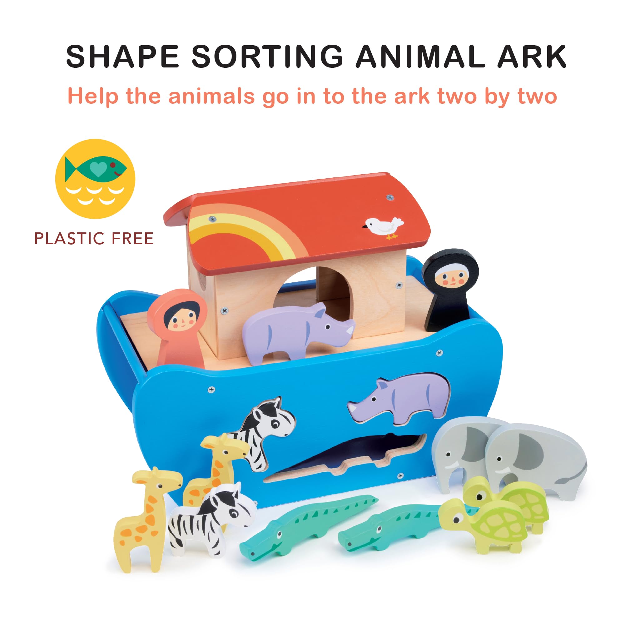 Mentari Toys - 14pc Wooden Shape Sorting Animal Ark Boat - Montessori Educational Toy for Toddlers Age 2+ - Develop Fine Motor Skills & Shape Recognition - Perfect for Preschool Learning & Sensory Play