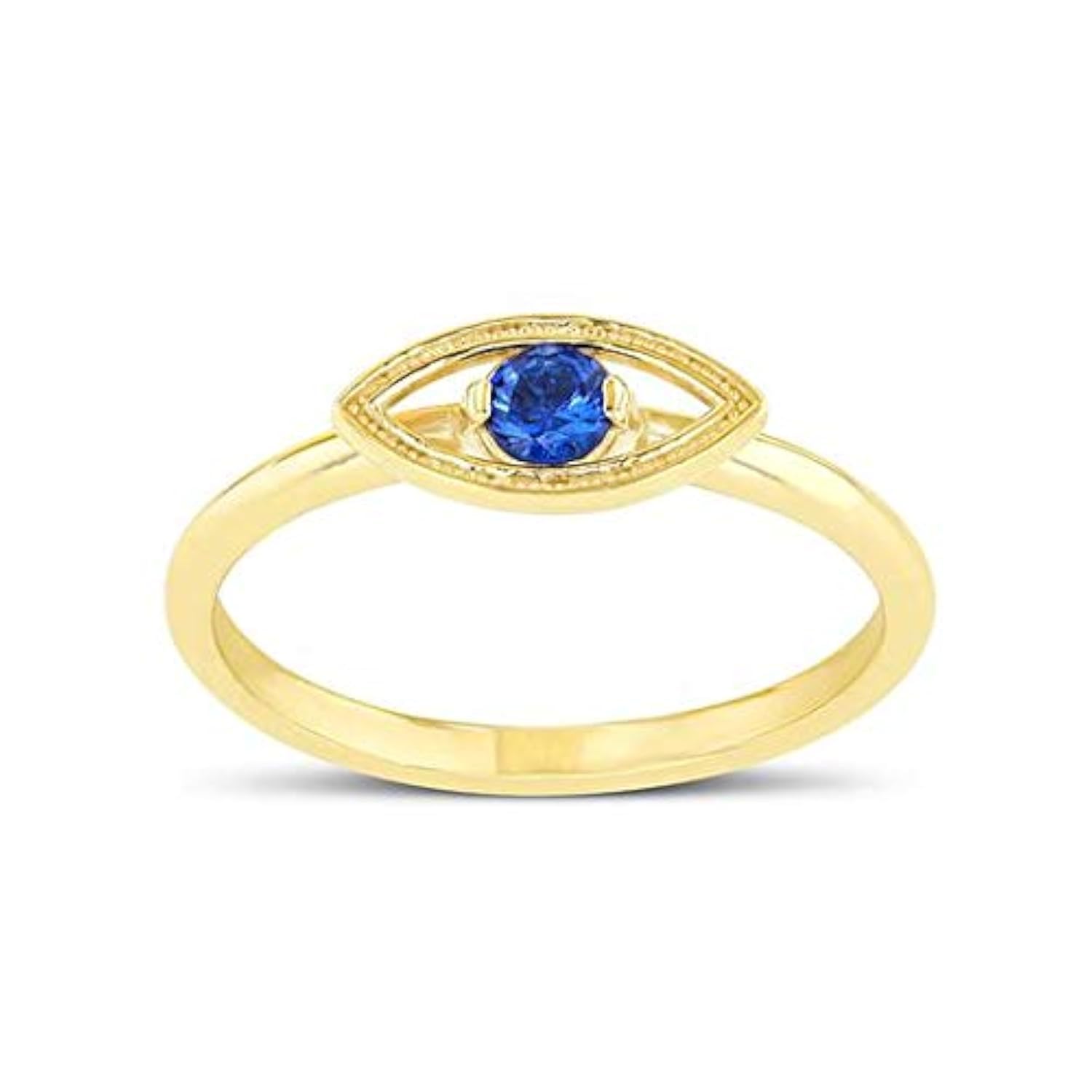 10K Solid Gold Evil Eye Ring with Round Cubic Zirconia - Rose/White/Yellow Gold Stackable Eternity Band with Blue Birthstone - Handmade USA Jewelry Gift for Women - Perfect for Protection, Spiritual Gifts & Everyday Wear