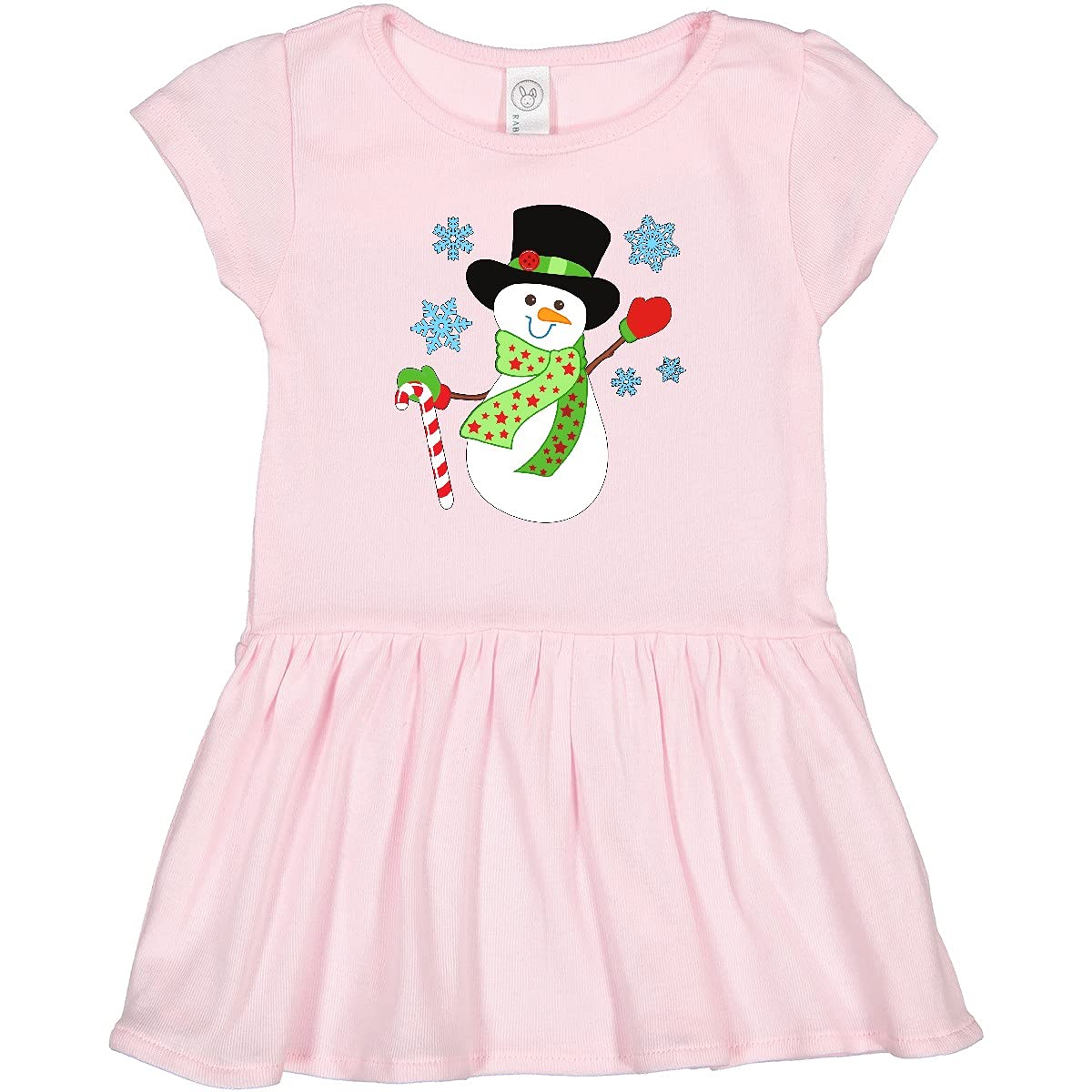 Inktastic Christmas Snowman in Top Hat with Candy Cane Toddler Dress - Festive Holiday Outfit for Girls, Baby & Toddler Christmas Party, Family Photos & Seasonal Celebrations