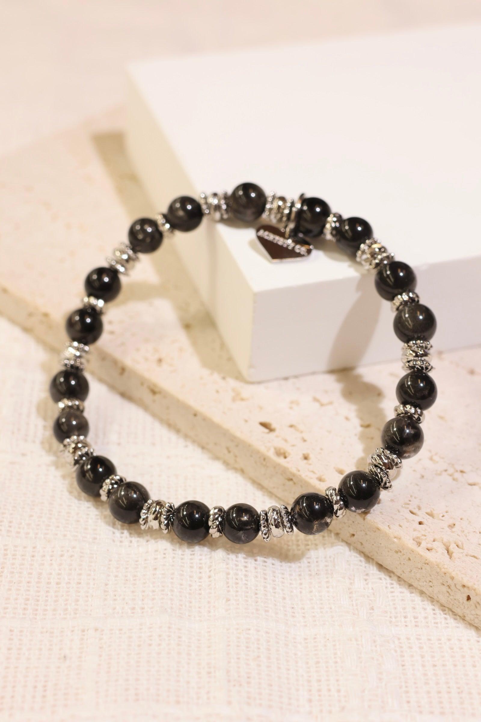 Premium Pyrolusite Bracelet for Women - Natural Stone Beaded Jewelry for Healing & Protection - Elegant Handmade Crystal Bracelet for Meditation, Yoga & Spiritual Gifts