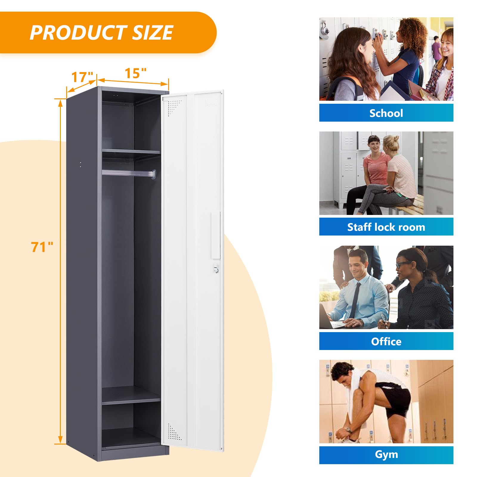STANI Heavy Duty Metal Locker with Lock - Secure Employee Storage Cabinet for Home, Gym, School & Office - Tall Steel Locker for Clothes, Shoes & Equipment Storage | Perfect for Workplace, Sports Facilities & Educational Institutions