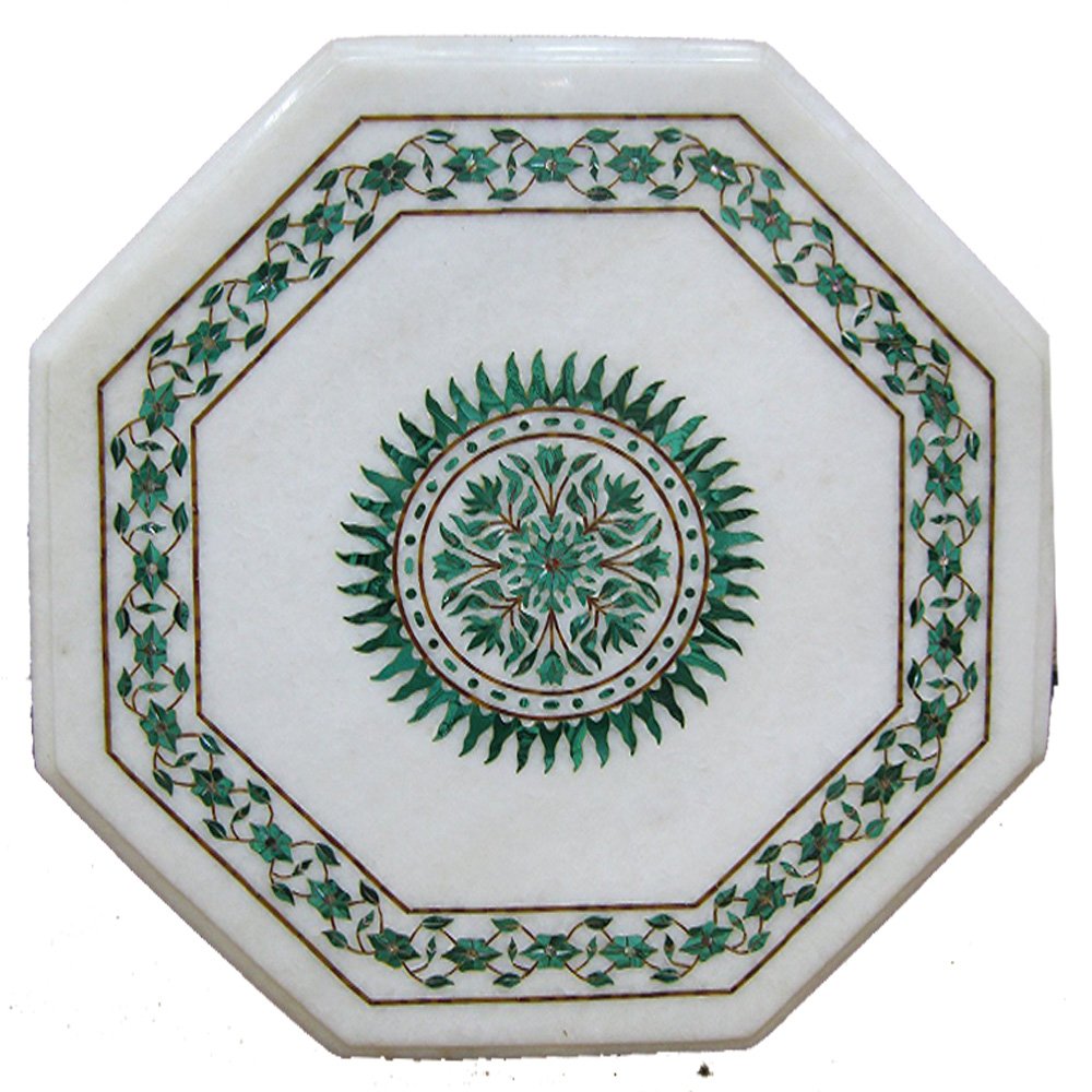 Elegant White Marble Inlay Coffee Table Top - Handcrafted Decorative Accent Piece for Living Room, Lounge & Office Decor