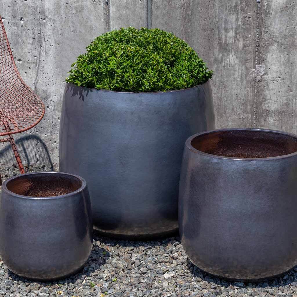 Campania International Potrero Planter Set of 3 - Metal Grey Outdoor Garden Planters for Patio, Deck, and Balcony Decor