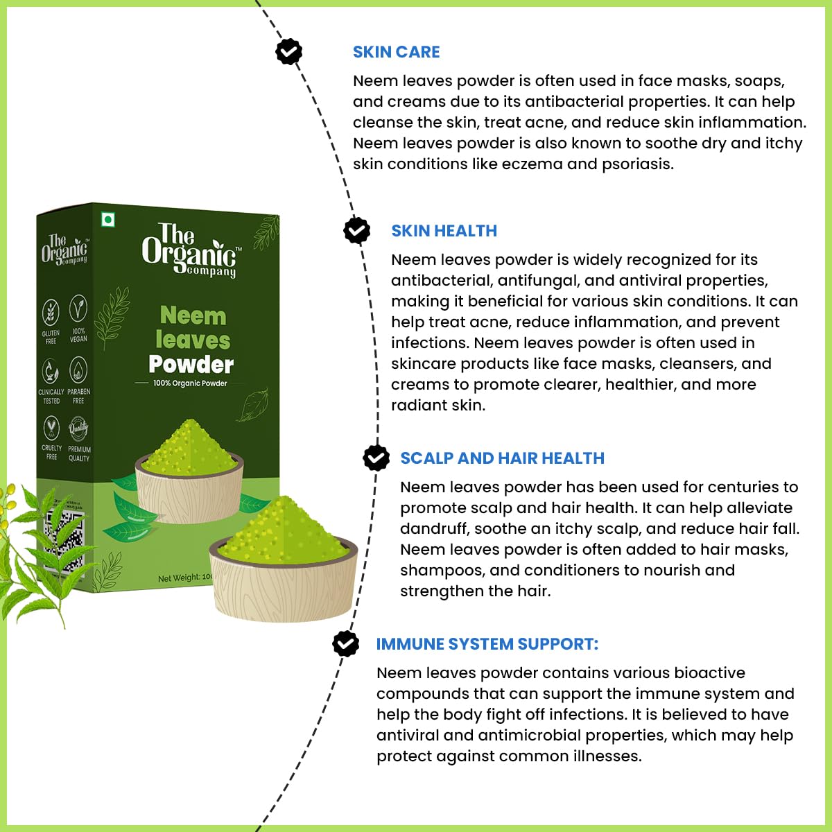 Organic Neem Leaf Powder for Skin Care, Hair Growth & Diabetes | Pure Natural Food Grade Powder for Face Packs, Juices & Herbal Remedies | Supports Healthy Skin, Hair & Blood Sugar Levels
