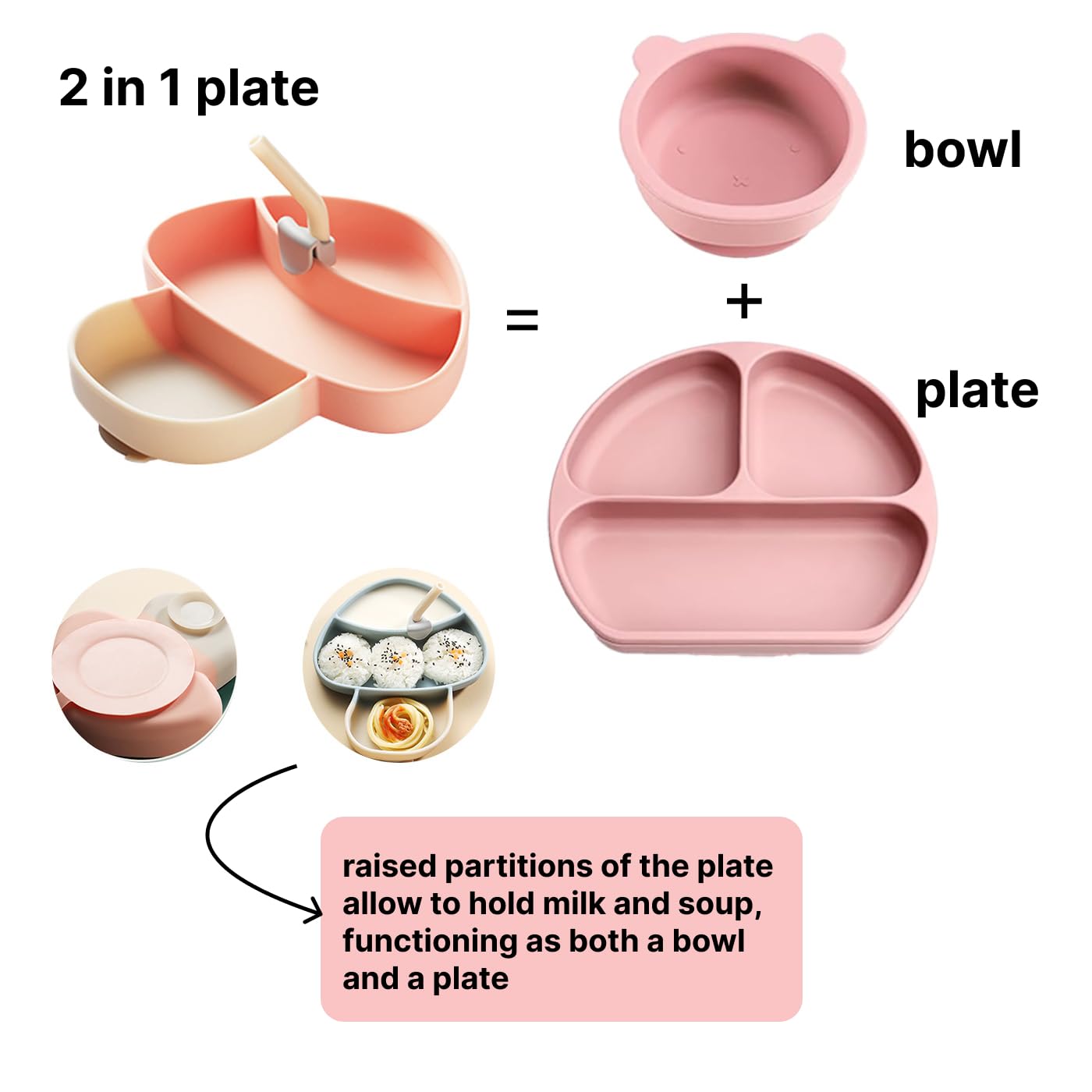 Non-Slip Silicone Suction Plate & Utensil Set for Babies - BPA-Free Toddler Feeding Bowl with Spoon & Fork | Mushroom Design Baby Essentials for Highchair, Travel & Mess-Free Mealtime (Pink)