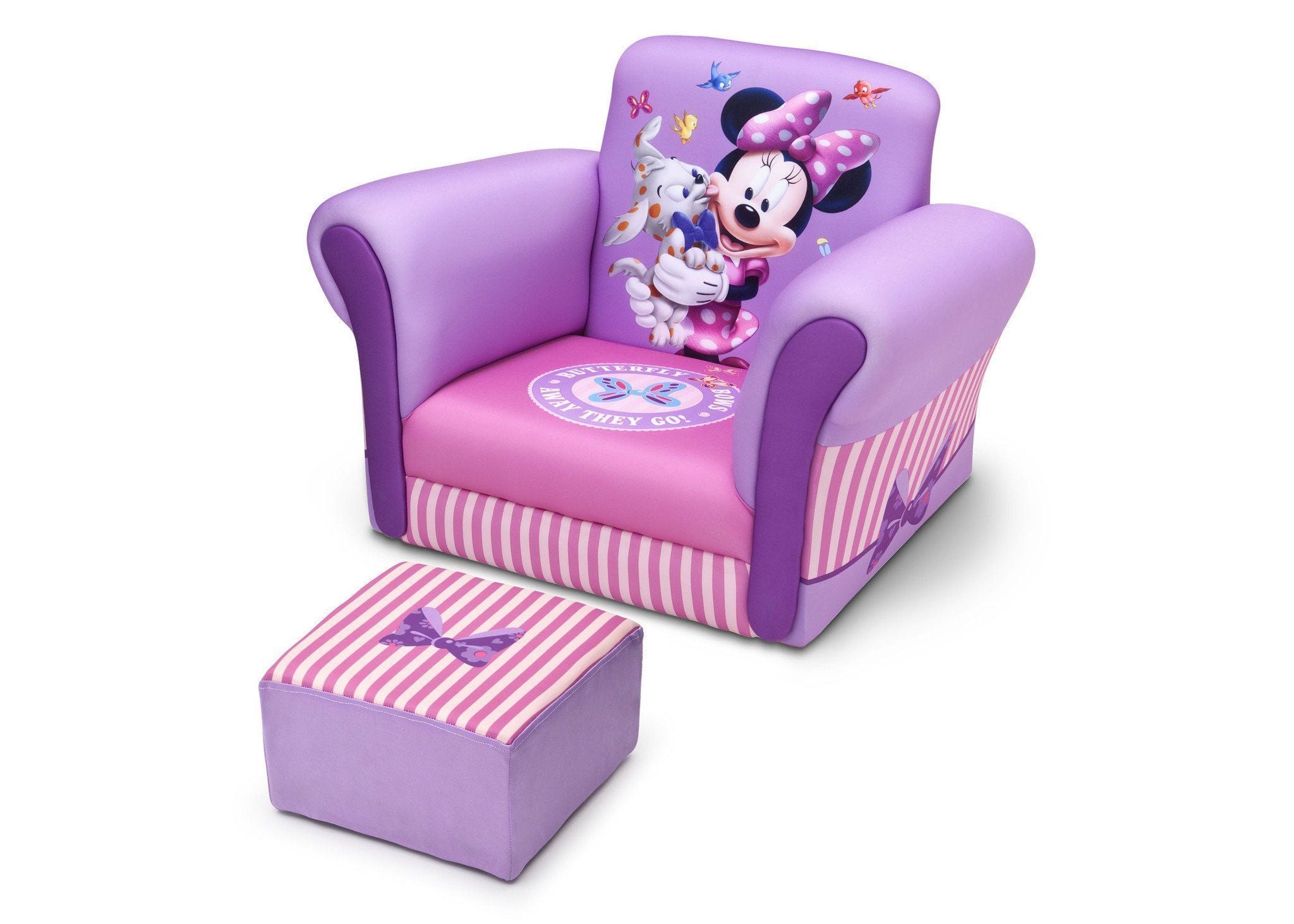 Minnie Mouse Upholstered Chair with Ottoman - Disney Kids Furniture for Bedroom & Playroom - Comfortable Seating for Girls' Room Decor & Reading Nook