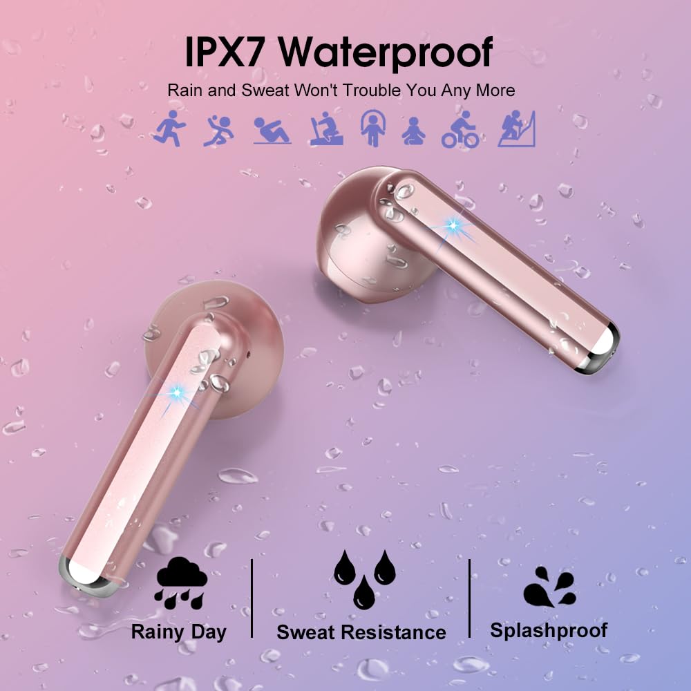 OYIB Wireless Earbuds Bluetooth 5.3 with ENC Noise Cancelling Mic - Mini In-Ear Headphones HiFi Stereo Sound, Touch Control, Type-C Fast Charging, Rose Gold - Perfect for Gym, Running, Travel & Work Calls