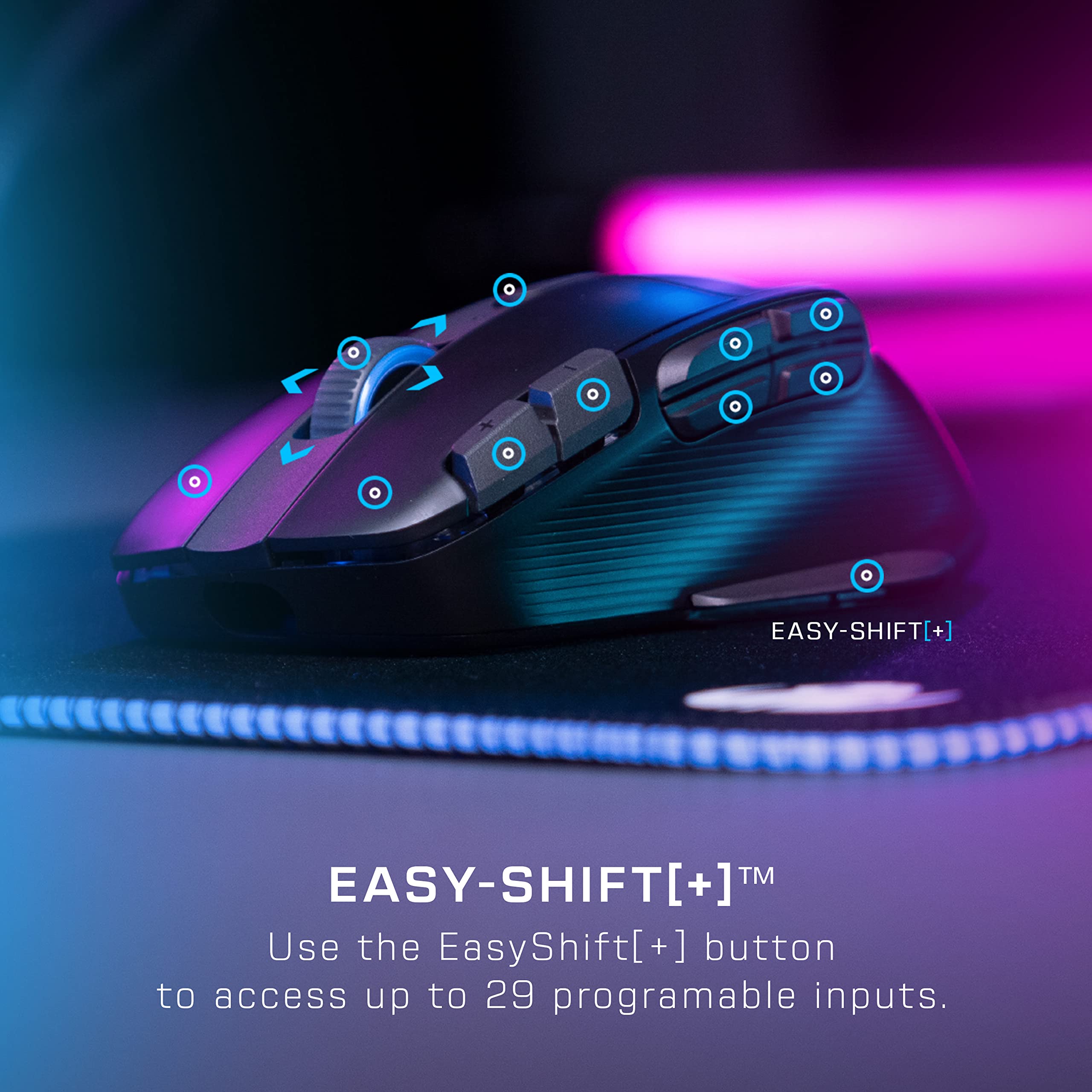 Turtle Beach Kone XP Air Wireless RGB Gaming Mouse - Bluetooth, 19K DPI Optical Sensor, 100-Hour Battery with Charging Dock, 29 Programmable Buttons, 4D Wheel - Black | Ergonomic Design for PC & Mac Gaming, Work & Productivity