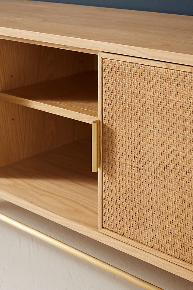 Handmade Natural Cane Media Console - Wallace Rattan TV Stand for Living Room, Bedroom & Home Decor | Stylish Storage Shelf for Books, Plants & Electronics