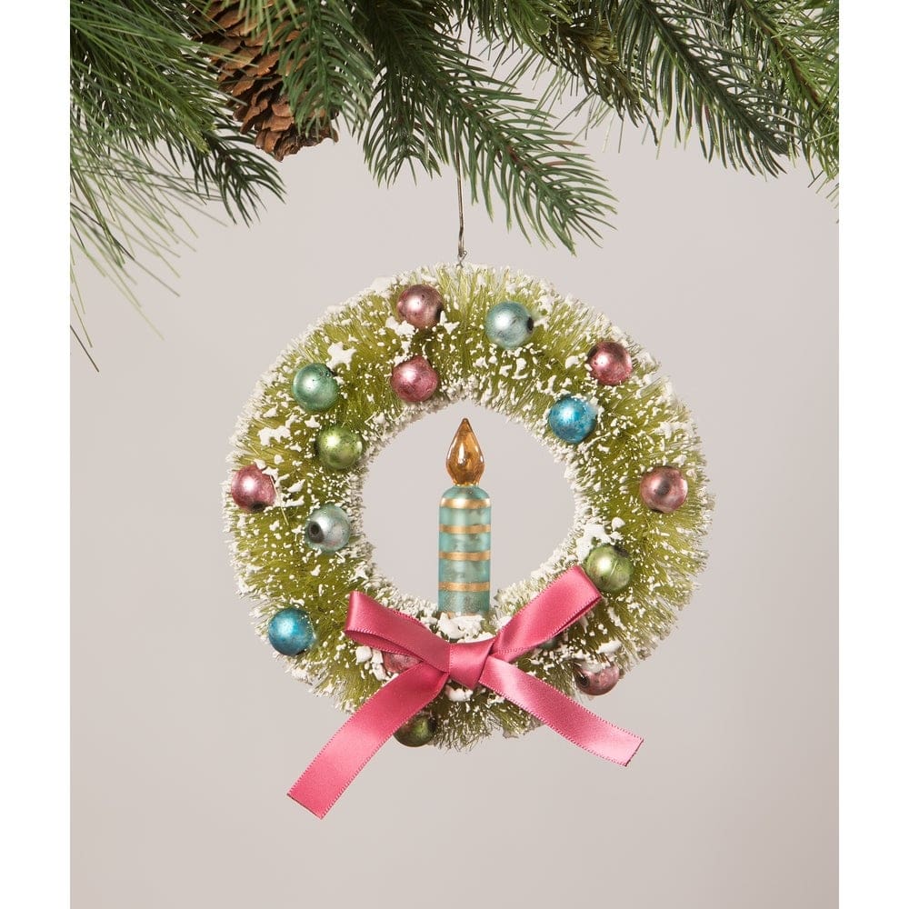 Bethany Lowe Designs Brights Candle in Wreath Ornament - Holiday Home Decor for Christmas Tree, Mantel & Festive Table Centerpiece