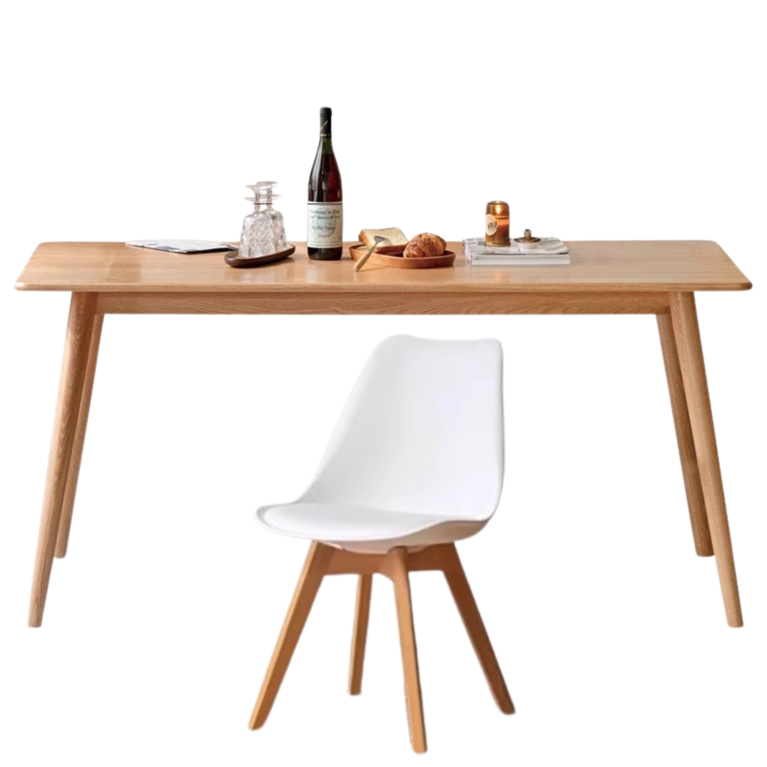 Solid Oak Wood Modern Dining Table - Rustic Farmhouse Style for Kitchen, Dining Room & Small Space - Perfect for Family Gatherings & Dinner Parties