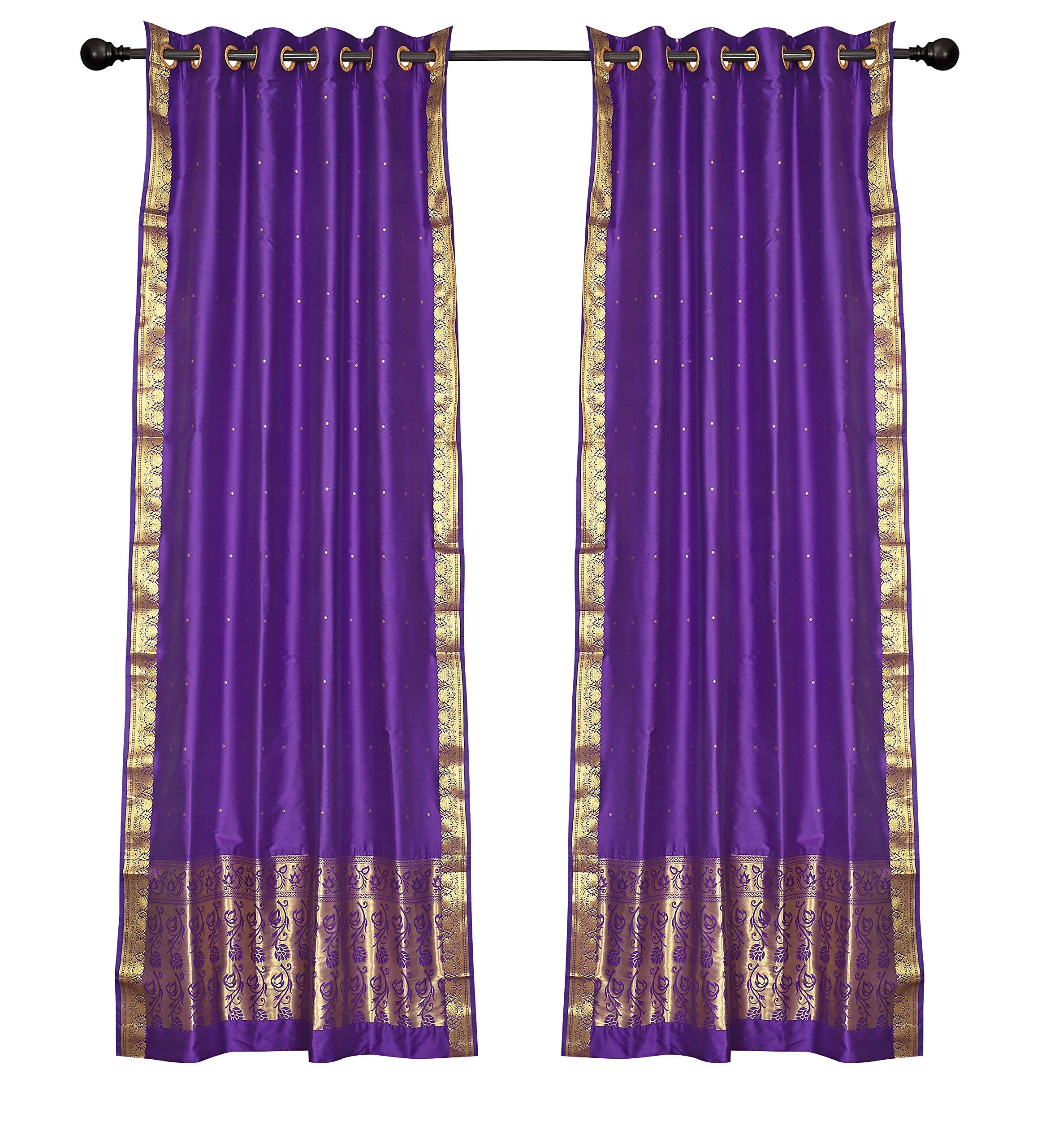 2 Boho Purple Indian Sari Ring Top Cafe Curtains for Kitchen - 43 Inch Wide x 36 Inch Long - Perfect for Boho Chic Home Decor, Indian Themed Restaurants & Cozy Coffee Shops