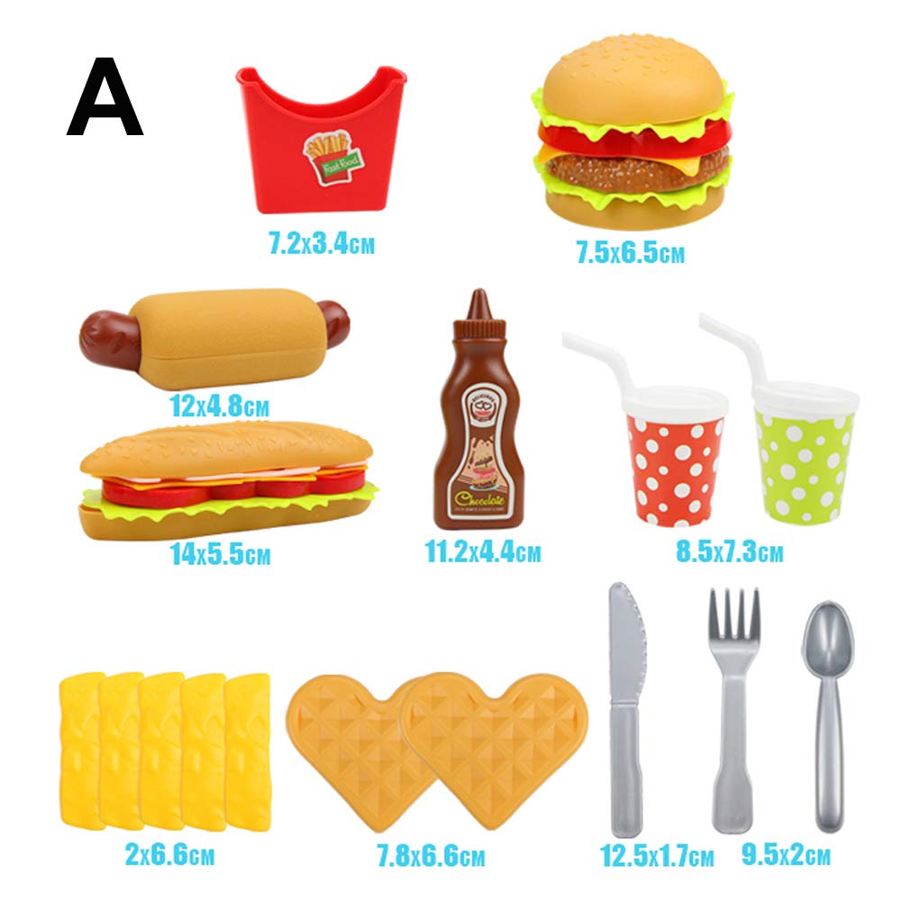 Pretend Play Fast Food Set - Kids Kitchen Toy Accessories with Plastic Burger & Hot Dog - Educational Play Food for Toddlers & Children - Perfect for Birthday Gifts & Role-Playing Games (Ideal for Home, Preschool & Daycare Pretend Play)