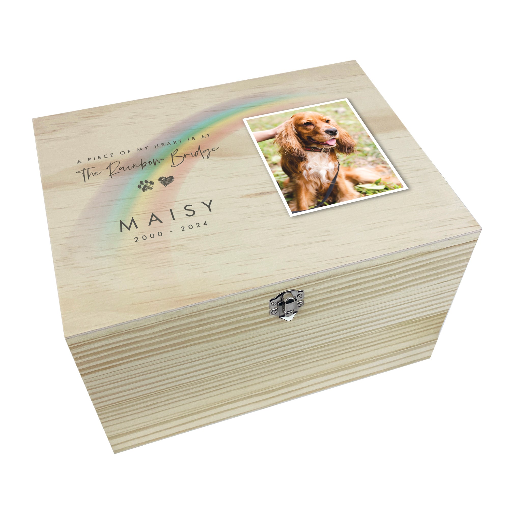 Personalized Rainbow Bridge Pet Memorial Box - Engraved Photo Keepsake for Dogs & Cats - 5 Sizes (16cm, 20cm, 26cm, 30cm, 36cm) - Perfect for Pet Loss Remembrance & Ashes Storage