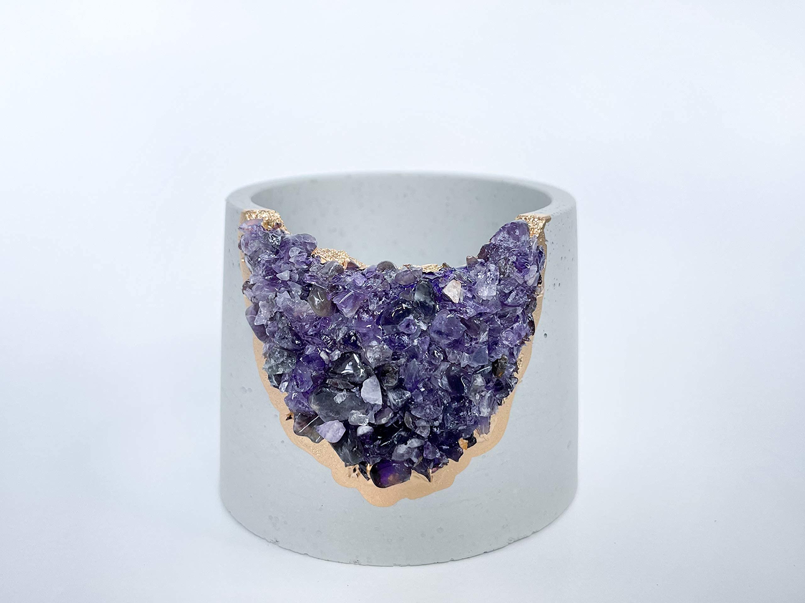 3 Inch Geode Planter - Air Plant Holder & Succulent Pot with Amethyst Crystal | Purple & Gold Cactus Planter for Home Decor, Office Desk, Yoga Studio & Chakra Healing Gifts | Unique Small Plant Pot for Indoor Plants