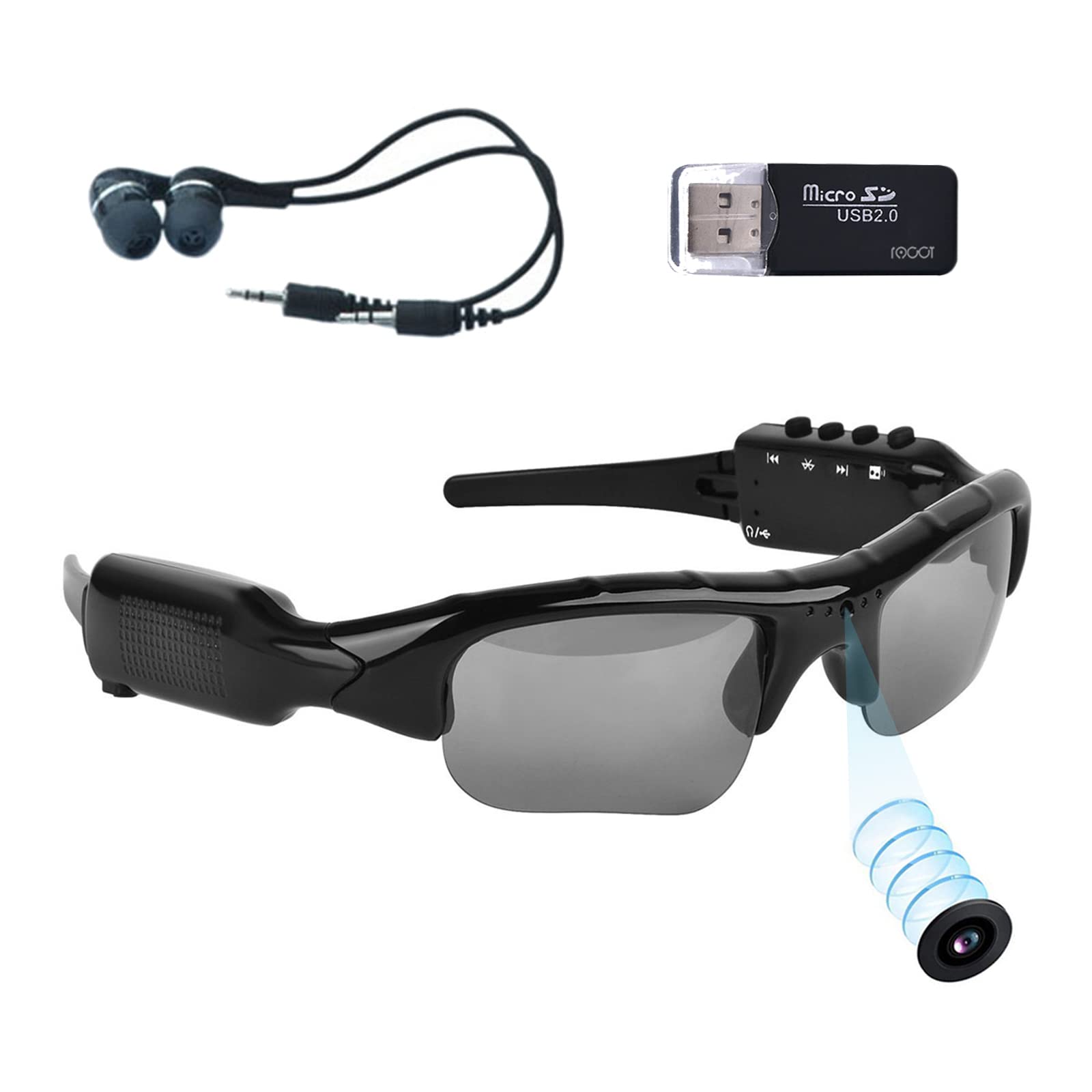 5MP HD Bluetooth Sunglasses with Built-in Camera - 1080P Video Recording, Wireless Audio & Hands-Free Calling - Perfect for Outdoor Adventures, Travel & Vlogging