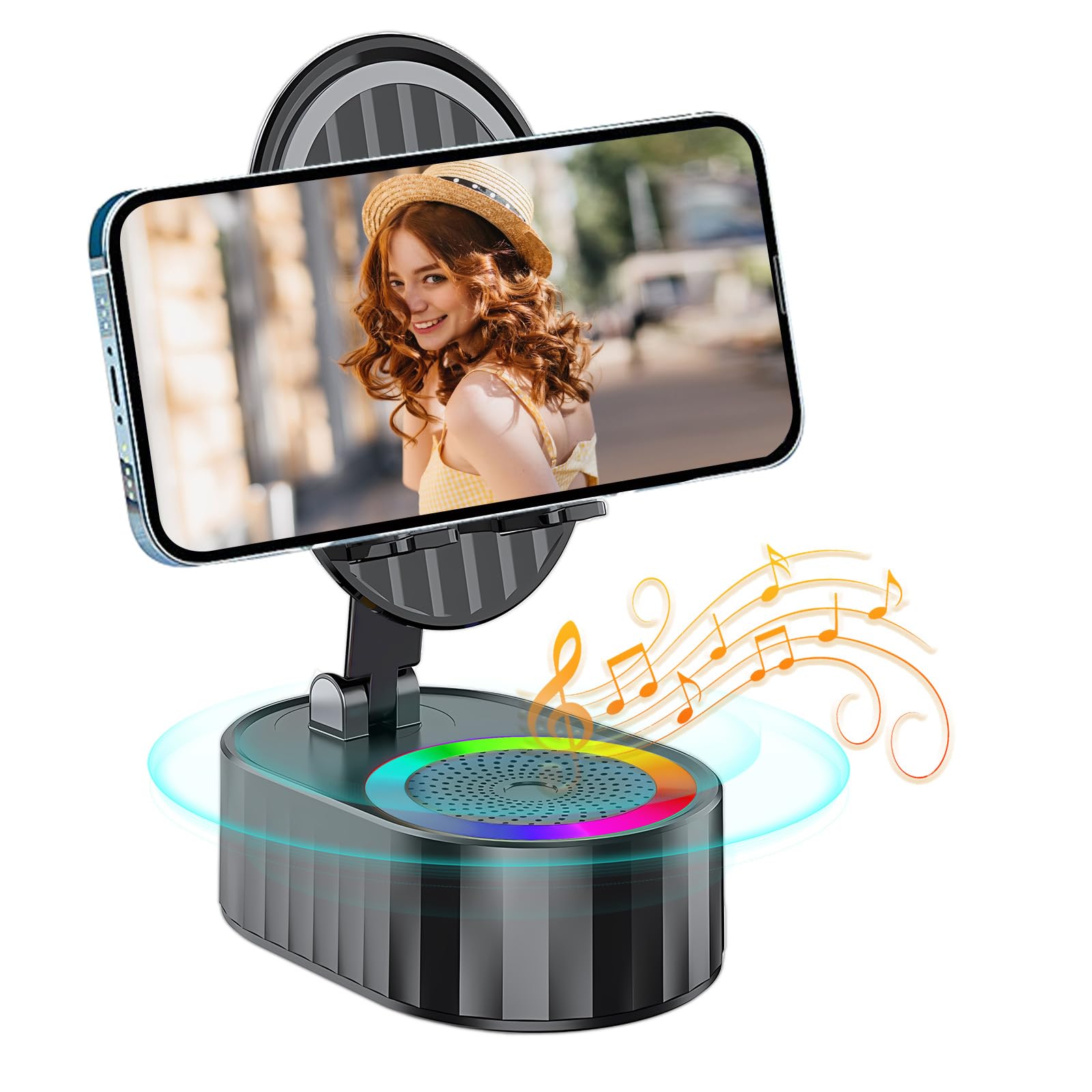 Wireless Bluetooth Speaker with Cell Phone Stand - HD Surround Sound, Qi Wireless Charging, Compatible with iPhone, iPad, Samsung Galaxy - Perfect for Home, Office, and Outdoor Use