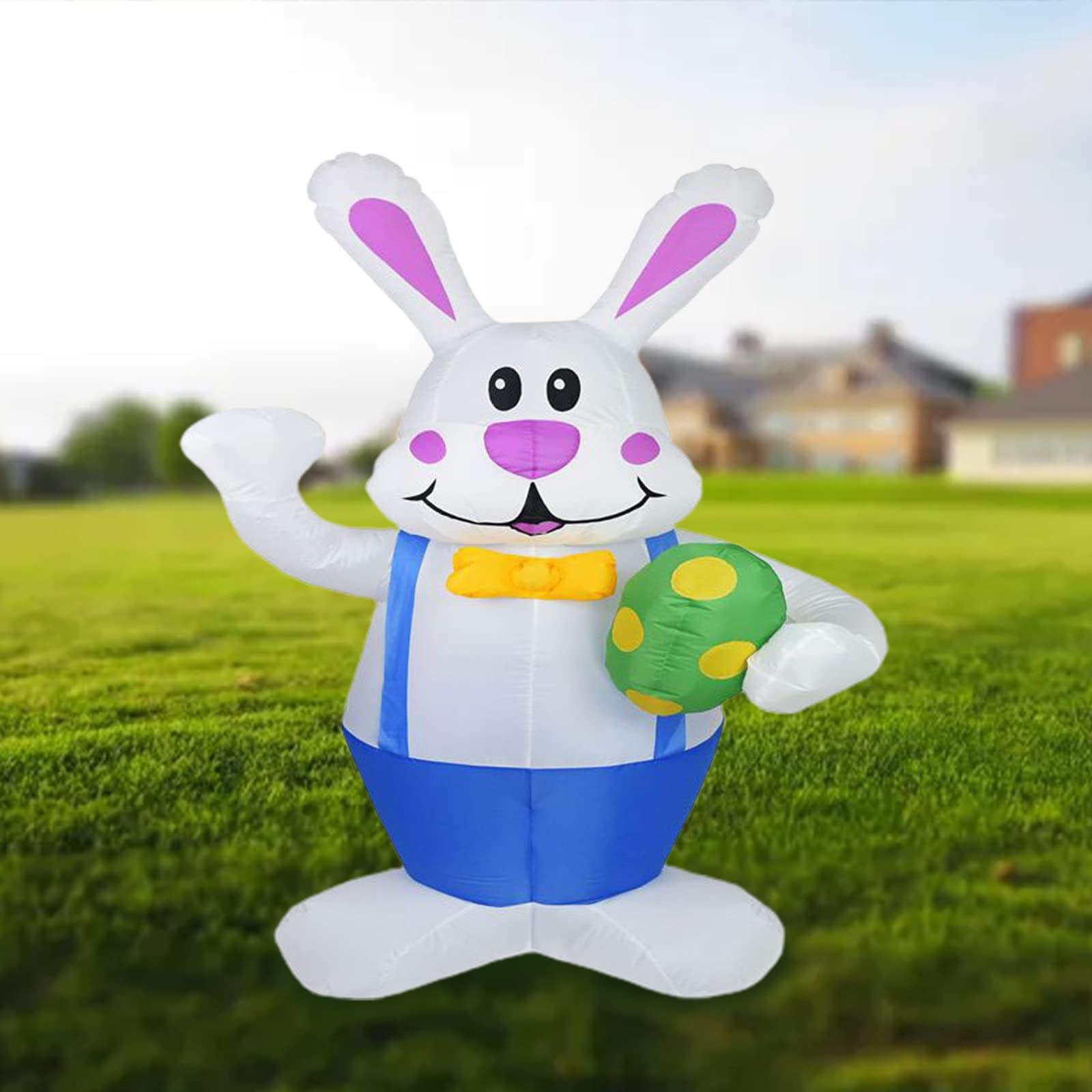 6 Ft LED Easter Bunny Inflatable Yard Decoration - White & Pink Blow Up Bunny for Easter Outdoor Decor | Perfect for Front Lawn, Garden Party & Spring Festival Decorations