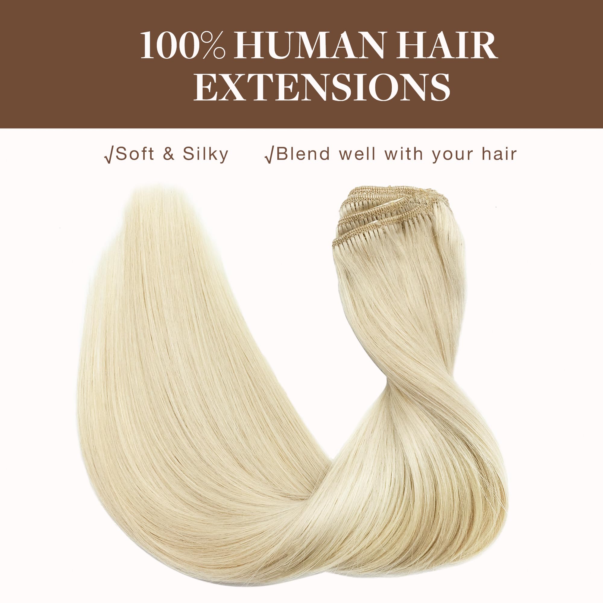 GOO GOO 20Inch 60C Platinum Blonde Human Hair Extensions - 110g Invisible Wire Hairpiece with Transparent Seamless Fish Line for Natural Look | Perfect for Weddings, Parties & Daily Styling