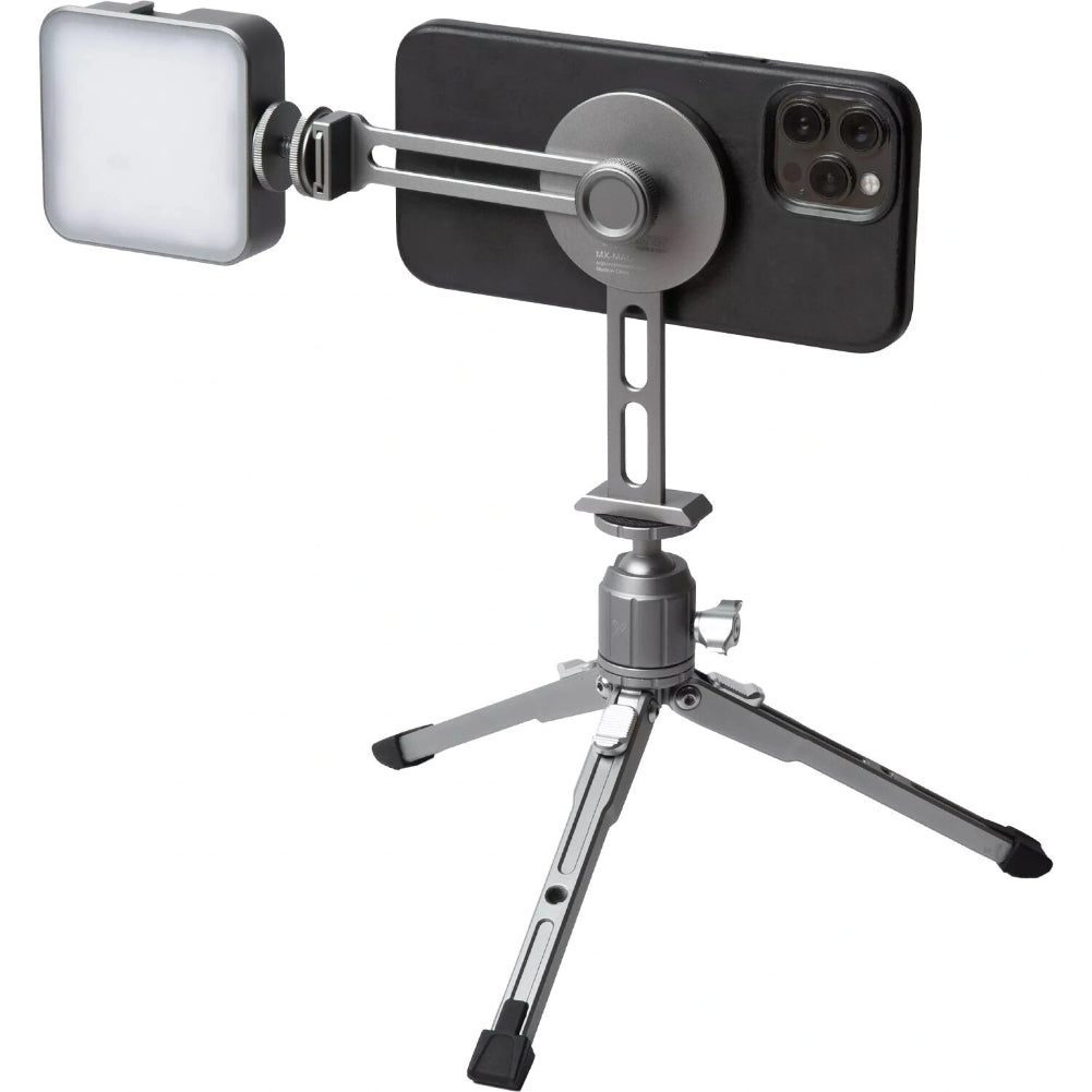 Explorer MX KIT Magnetic Phone Tripod Mount - Compatible with MagSafe iPhones, Includes Adjustable Tabletop Tripod & LED Light for Vlogging, Live Streaming, and Content Creation