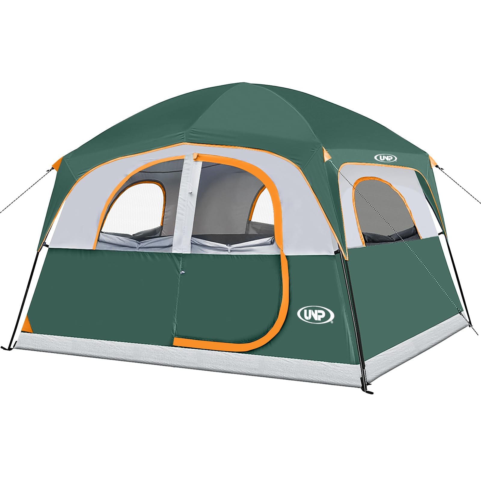 UNP 6-Person Waterproof Windproof Family Camping Tent - Double Layer, Easy Setup with 1 Mesh Door & 5 Large Mesh Windows (10'x9'x78