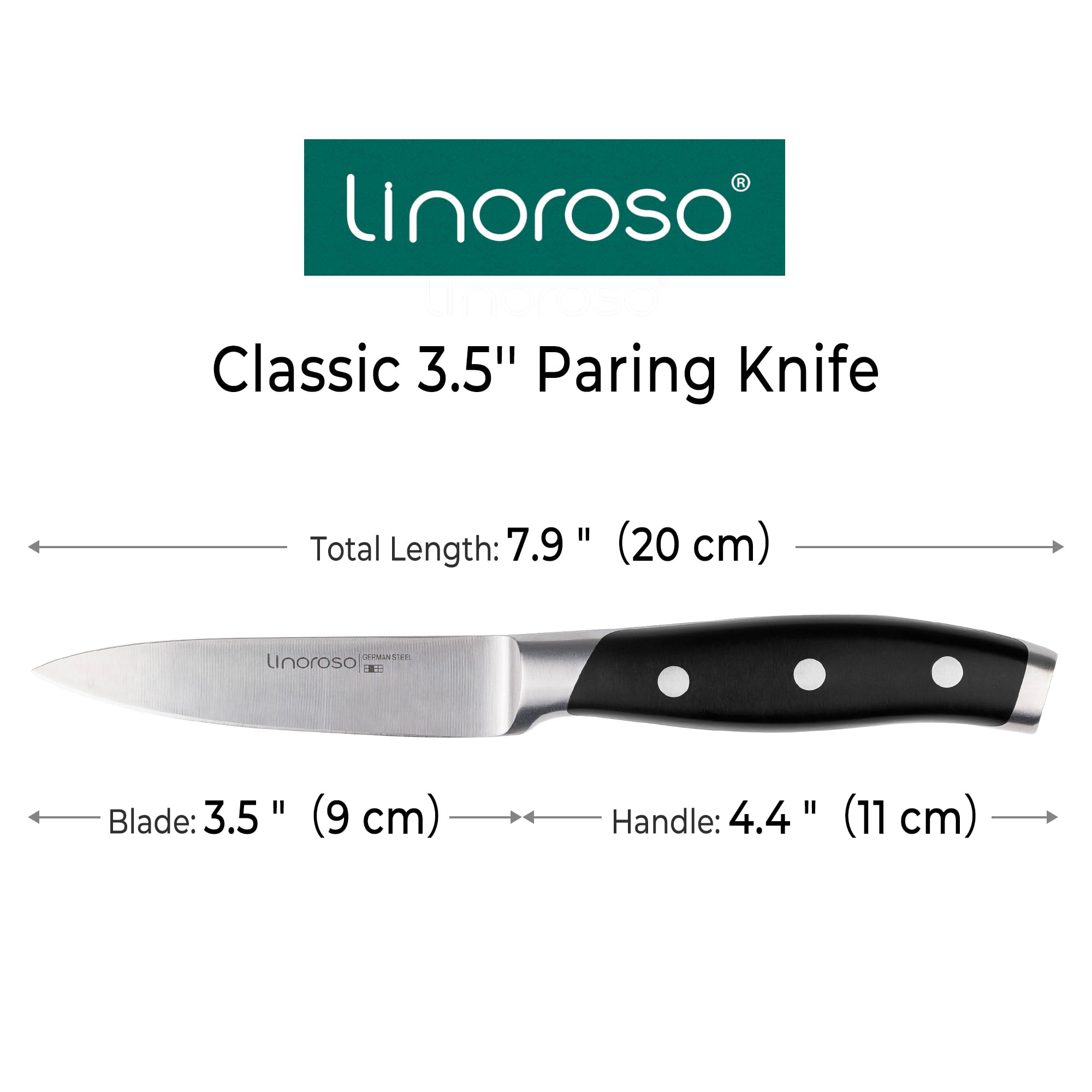 Linoroso 3.5 Inch Paring Knife - Sharp German Stainless Steel Fruit & Vegetable Knife with Ergonomic Handle & Gift Box - Perfect for Peeling, Slicing & Kitchen Prep