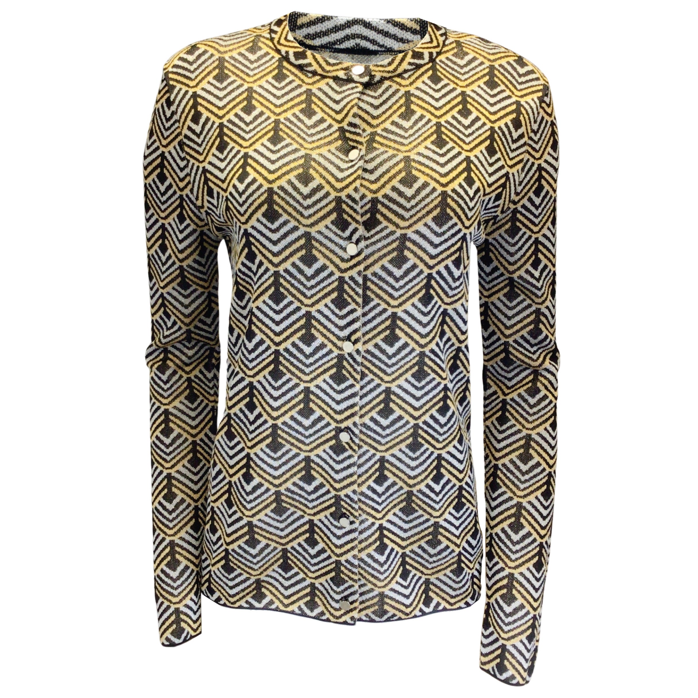 Paco Rabanne Metallic Geometric Knit Cardigan Sweater for Women - Gold, Black & Silver Colors | Perfect for Evening Parties, Date Nights & Fashion Events