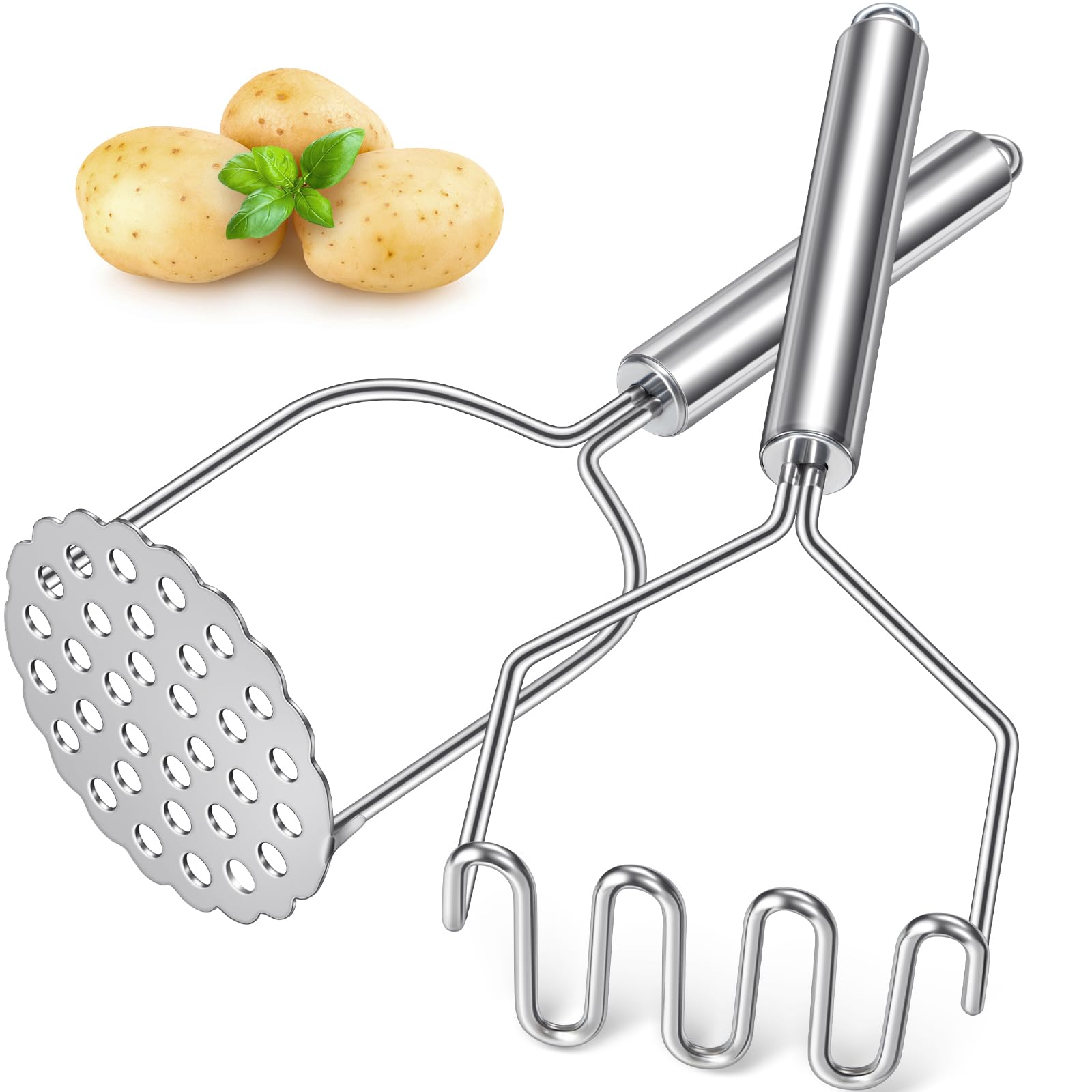 Sopito 2-Piece Stainless Steel Potato Masher & Ricer - Heavy Duty Kitchen Tool for Mashing Potatoes, Vegetables, Fruits & Baby Food - Perfect for Homemade Purees, Soups & Baking