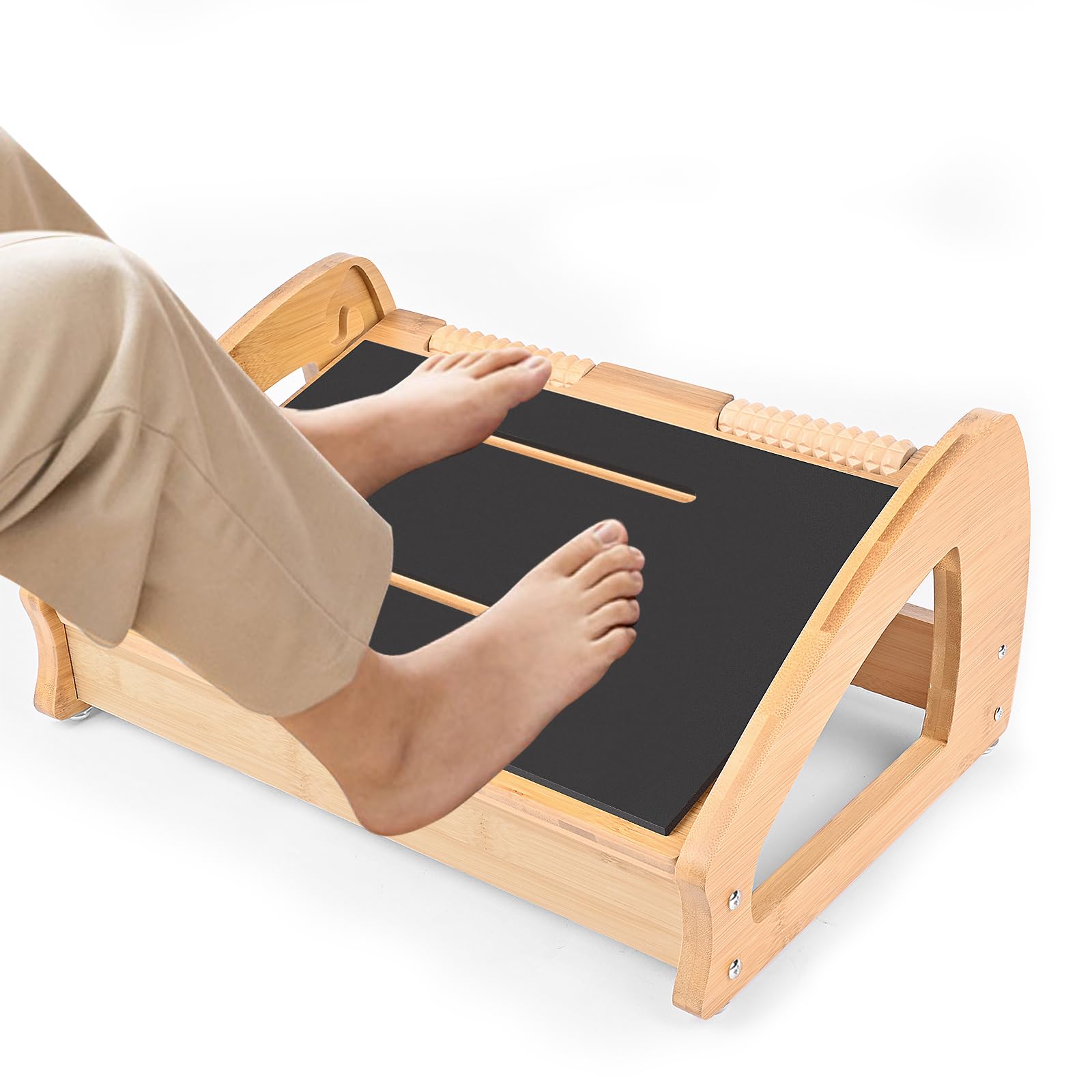 **Adjustable Height Ergonomic Foot Rest for Office & Home - Under Desk Foot Stool with Large Roller Massage for Pressure Relief - Perfect for Work, Gaming & Relaxation**