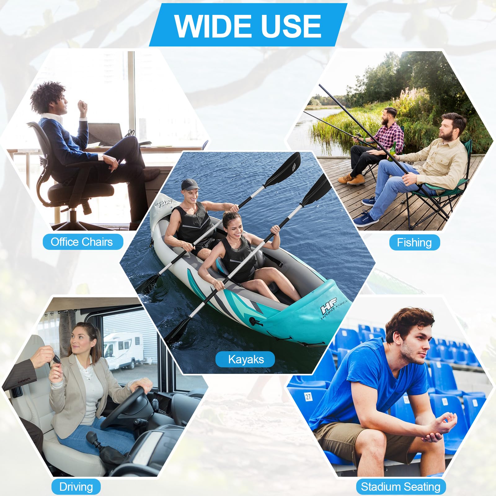 Non-Slip Kayak Seat Cushion - Waterproof Gel Seat Pad with Anti-Slip Cover for Sit-In & Inflatable Kayaks, Canoes & Boats - Comfortable Fishing & Water Sports Accessories for Outdoor Adventures