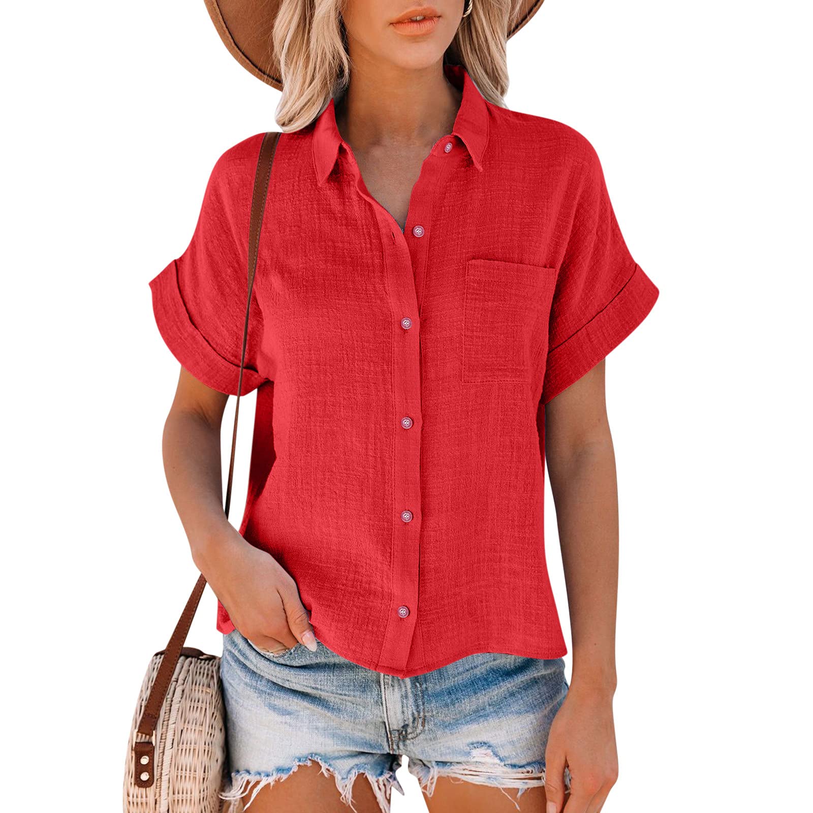 Women's Cotton Long Sleeve Button Up Tunic T-Shirt - Casual Blouse Top for Ladies | Perfect for Office Wear, Daily Outfits & Layering