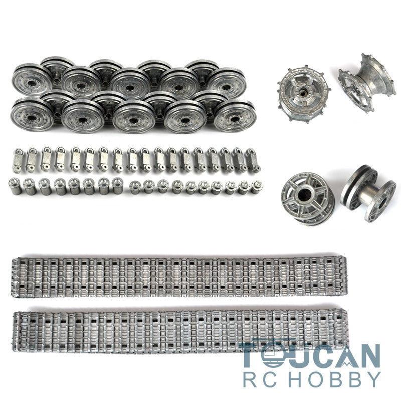 1/16 Scale Henglong 3888A German King Tiger RC Tank Metal Parts Set - Idlers, Sprockets, Road Wheels, Tracks & Recoil Barrel Unit for DIY Repair & Upgrade | Perfect for RC Tank Enthusiasts & Military Model Collectors
