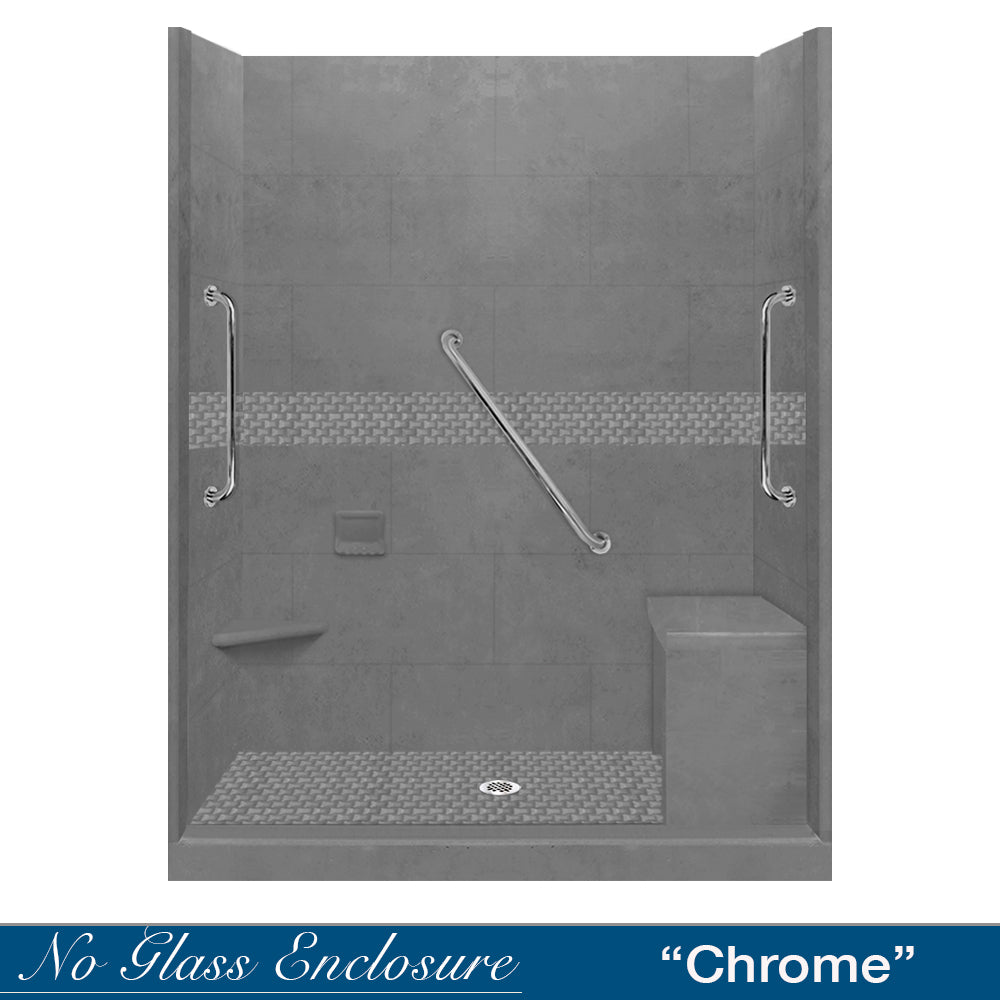 Freedom 60 Alcove Wet Cement Sistine Stone & Jewel Stone Accent DIY Shower Remodel Kit - Easy Bathroom Upgrade for Modern Home Renovation