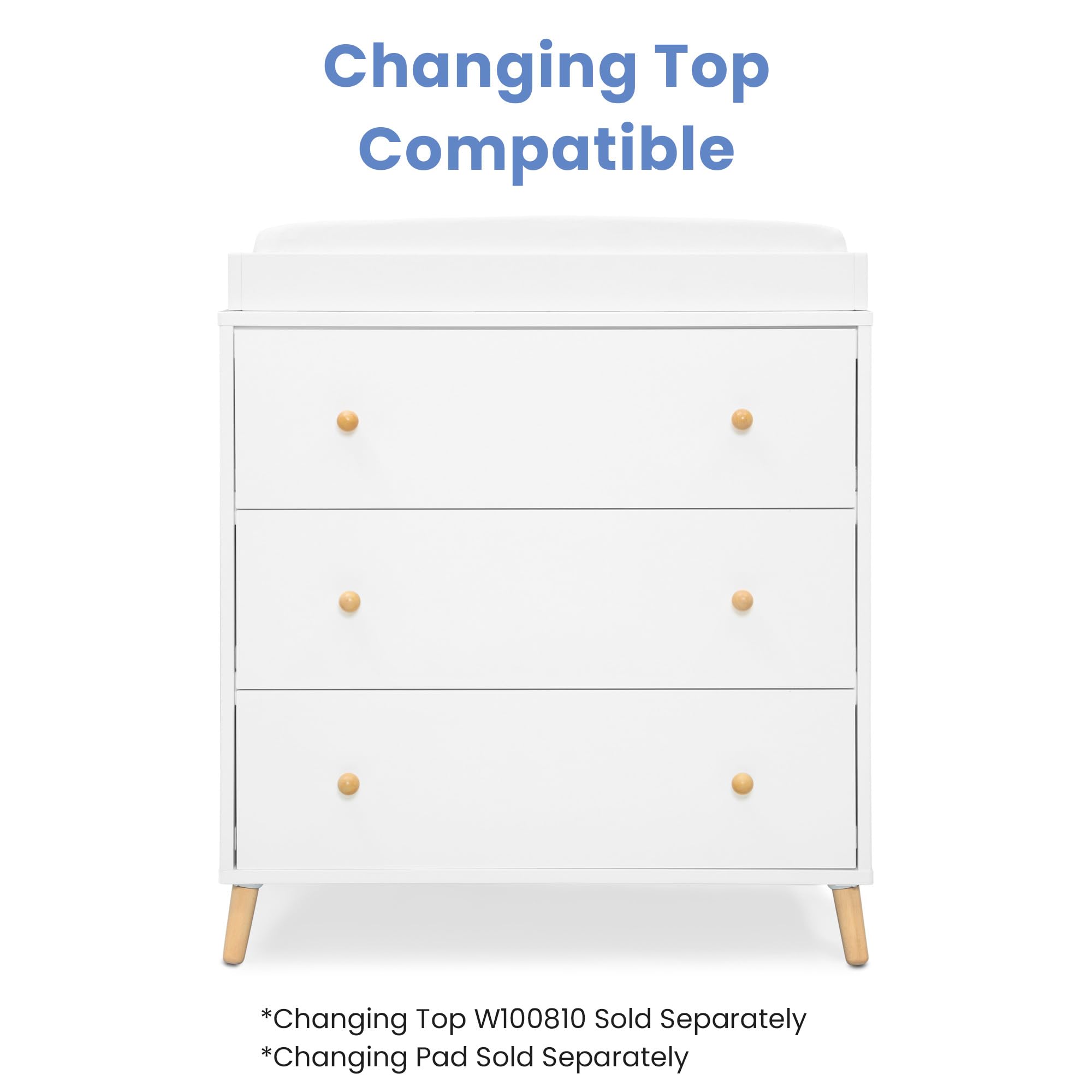 Delta Children Essex 3-Drawer Dresser with Interlocking Drawers, Bianca White/Natural - Sturdy Nursery Dresser for Baby Clothes & Essentials, Perfect for Kids' Bedroom Organization
