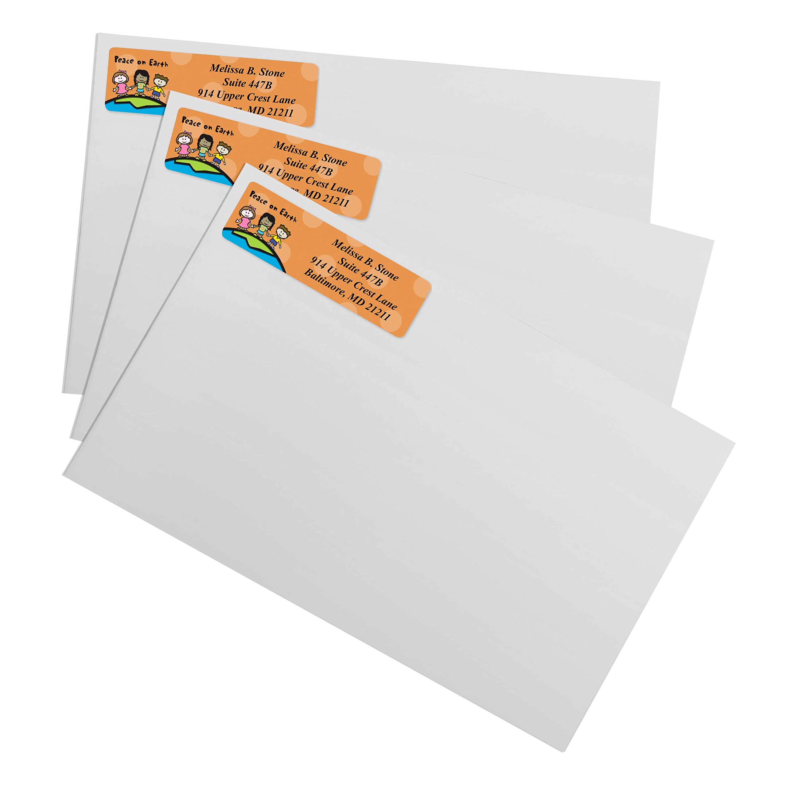 Elegant Designer Rolled Address Labels with Plastic Dispenser - Perfect for Wedding Invitations, Business Mail & Holiday Cards - Hands Around The World