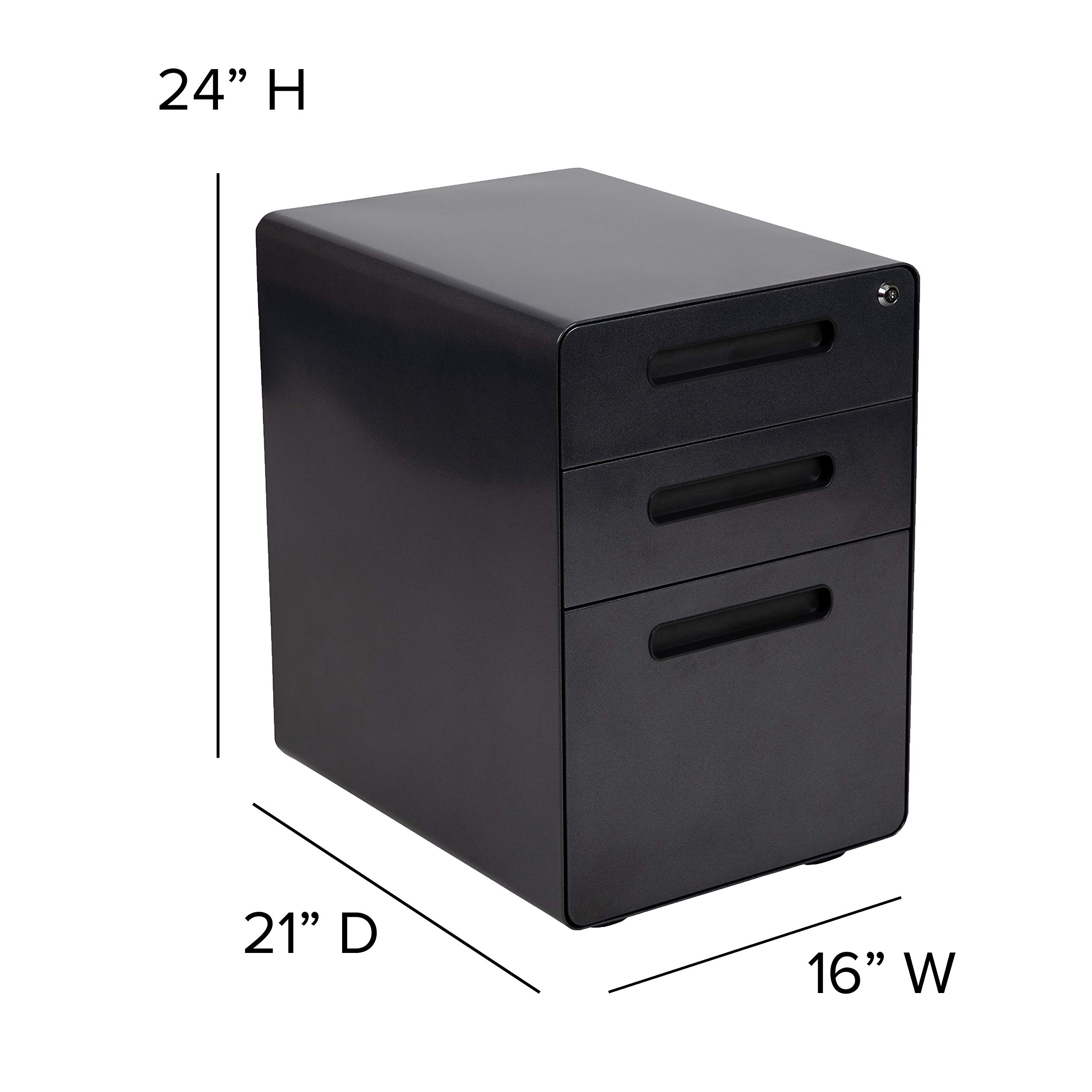 EMMA + OLIVER 3-Drawer Mobile Locking File Cabinet - Black Ergonomic Storage Organizer for Office, Home & School - Secure Document Filing System with Wheels for Easy Mobility