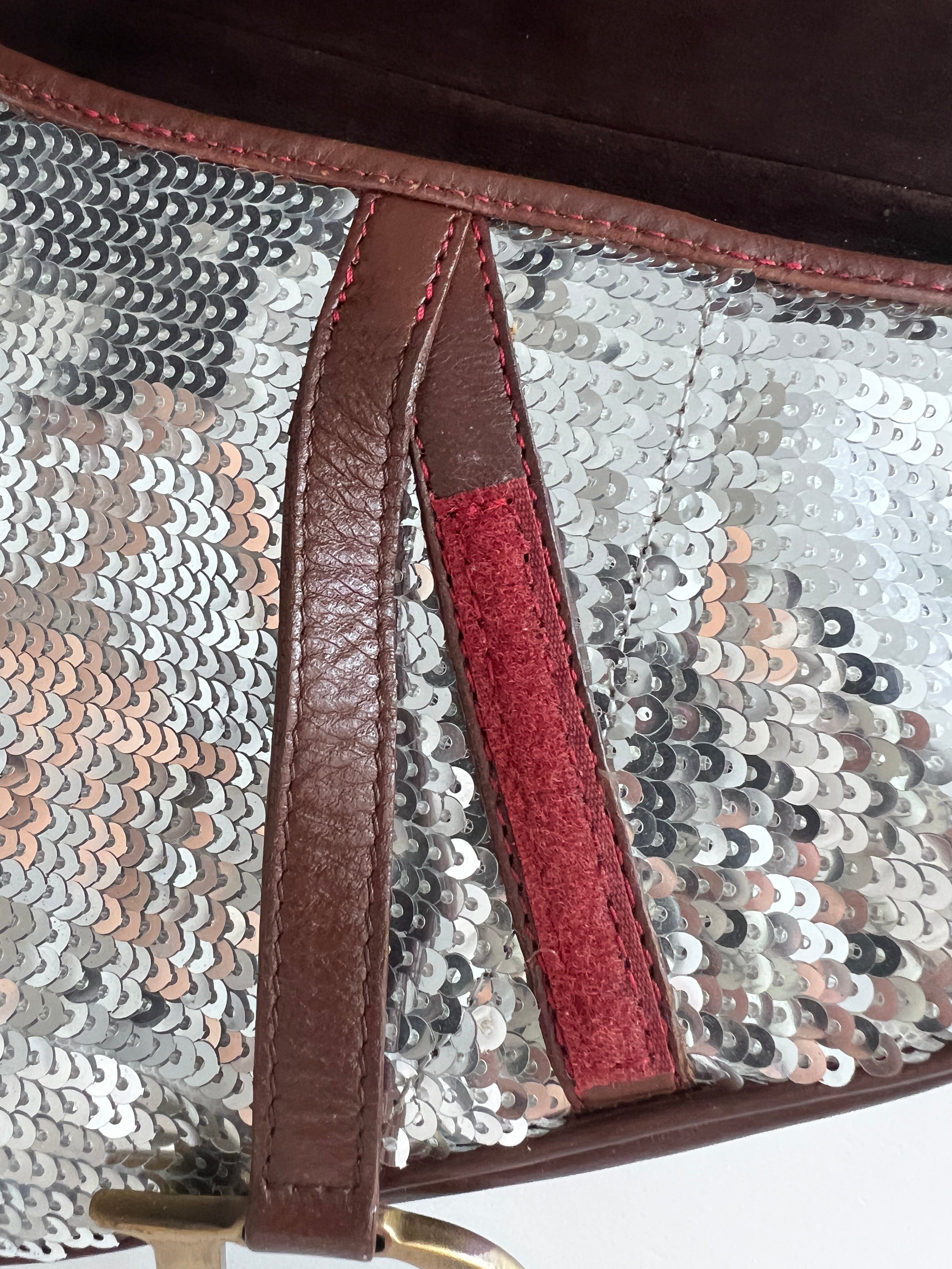 Vintage Dior Silver Sequin Leather Saddle Bag - Luxury Crossbody Purse for Women, Evening Parties & Special Occasions